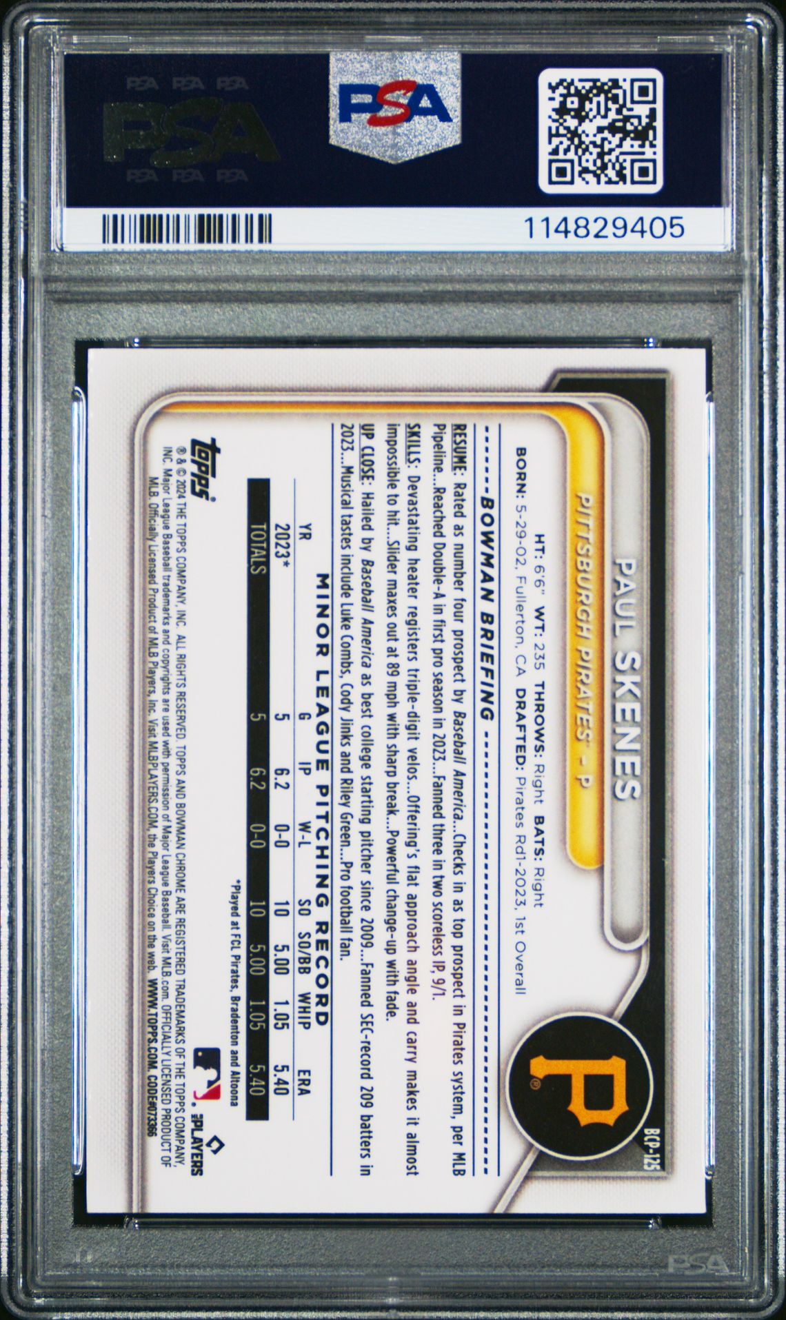 2024 Bowman Mega Box Chrome Prospects Paul Skenes #125 Nm-Mt 8 back