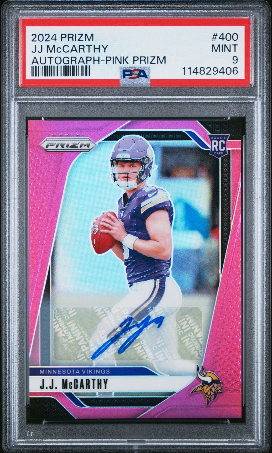2024 Panini Prizm Jj Mccarthy #400 (Autograph-Pink Prizm) Mint 9 front