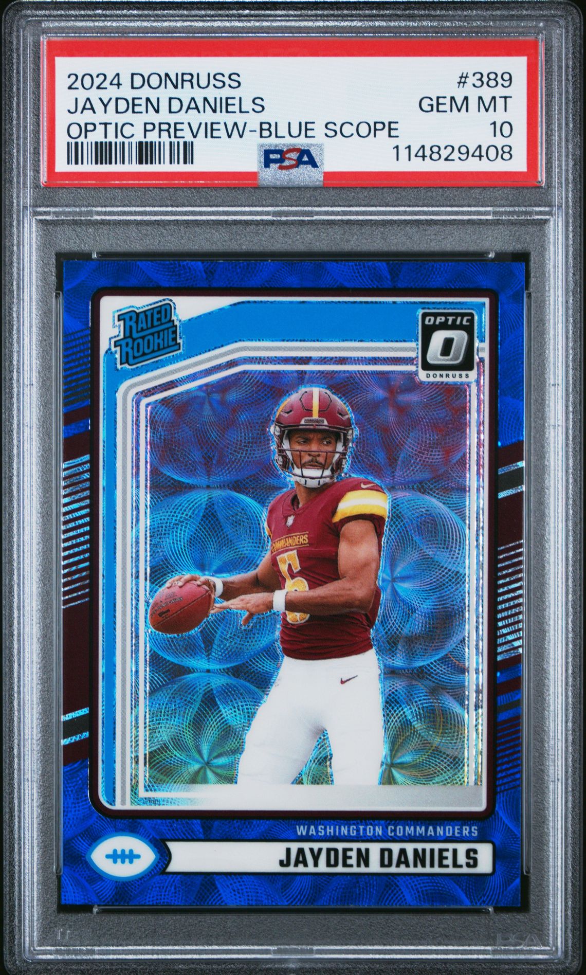 2024 Panini Donruss Jayden Daniels #389 (Optic Preview-Blue Scope) Gem Mt 10 front