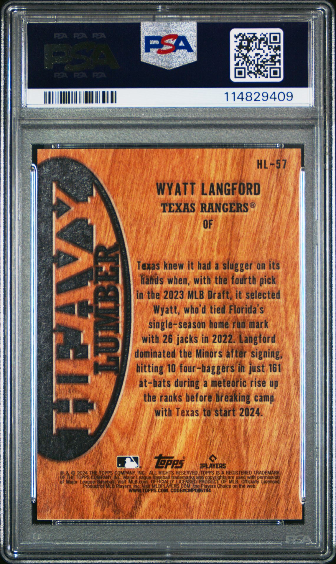 2024 Topps Heavy Lumber Wyatt Langford #Hl57 (Update) Mint 9 back