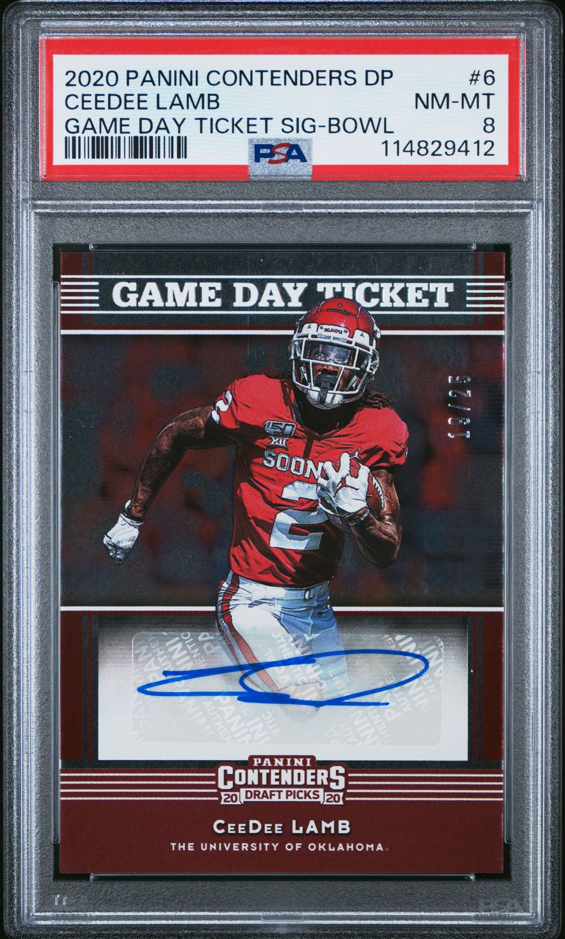 2020 Panini Contenders Draft Picks Game Day Ticket Signatures Ceedee Lamb #6 (Game Day Ticket Sig-Bowl) Nm-Mt 8 front