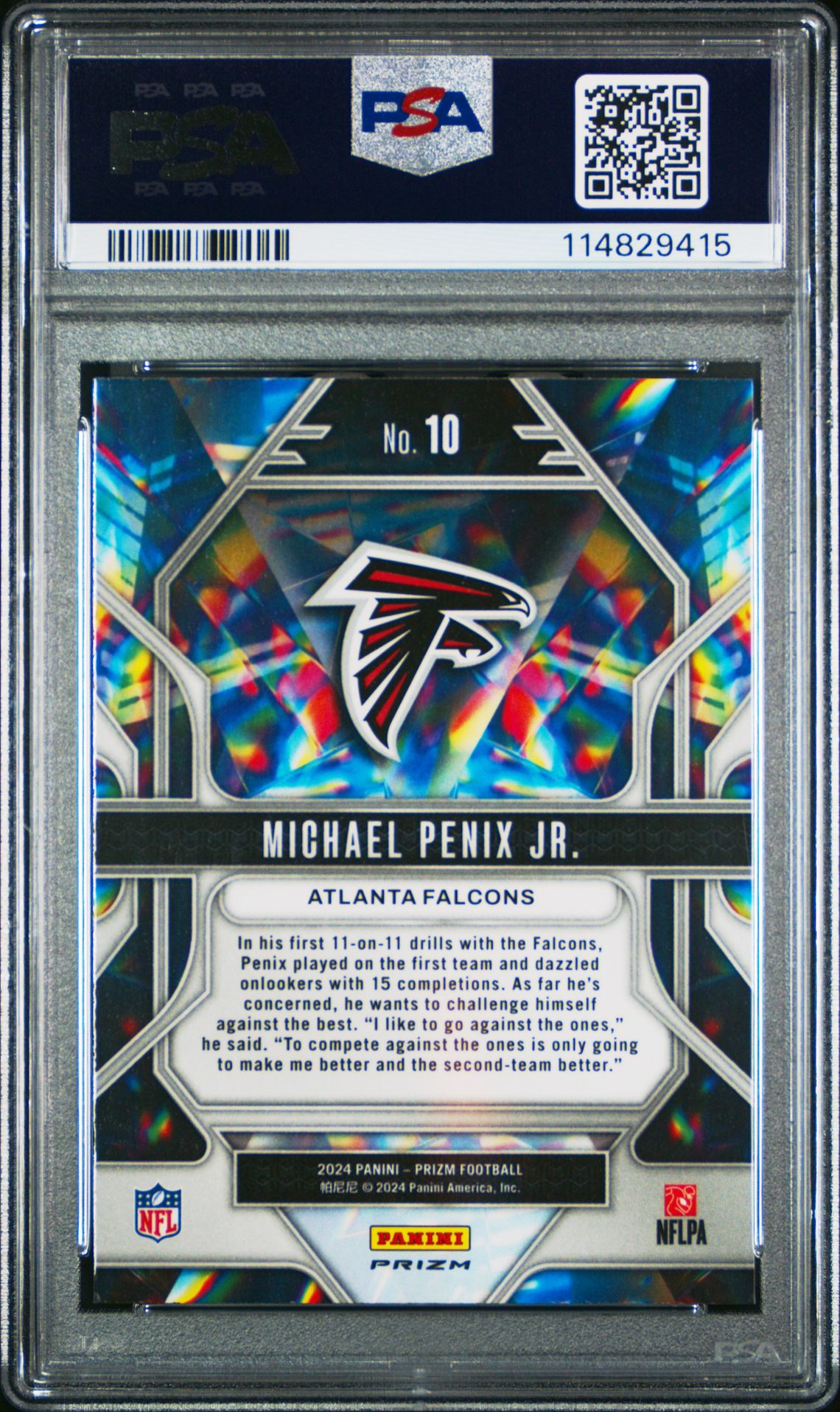 2024 Panini Prizm Prizmatic Michael Penix Jr. #10 (Prizmatic-No Huddle) Gem Mt 10 back