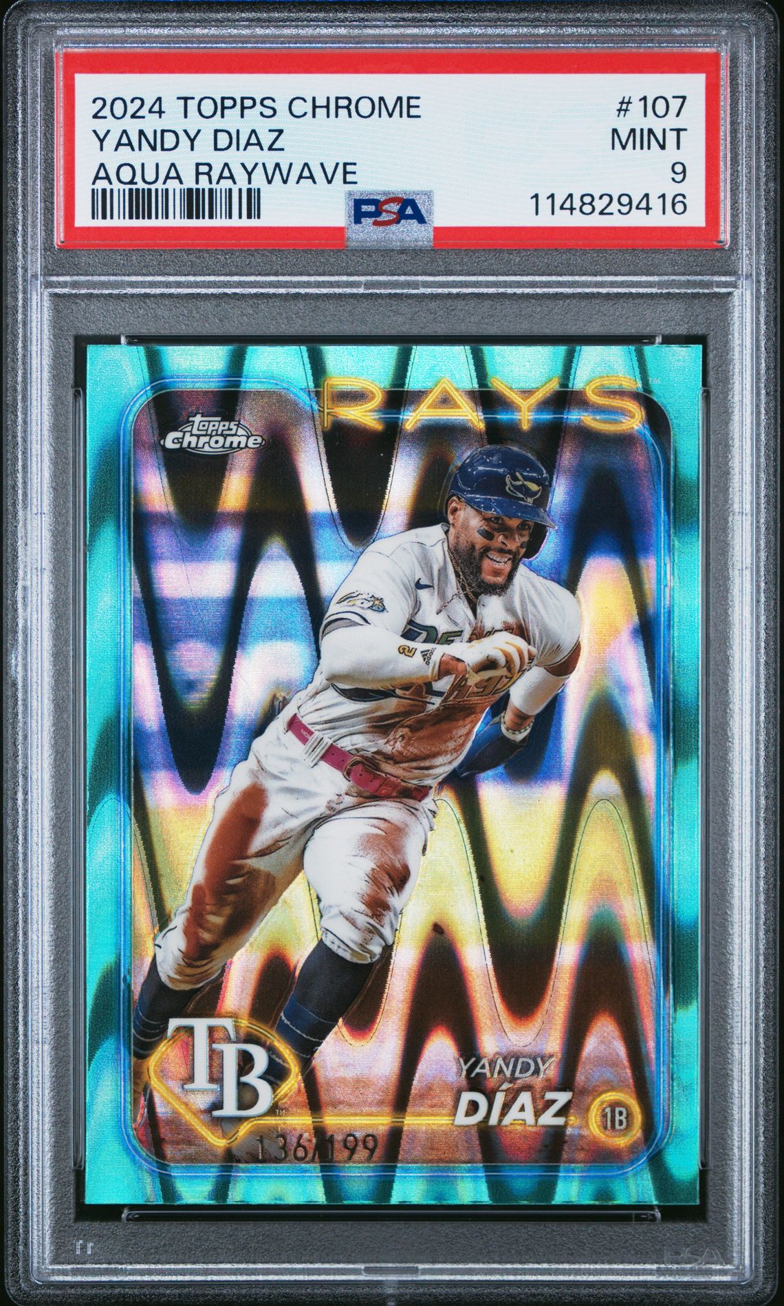 2024 Topps Chrome Yandy Diaz #107 (Aqua Raywave) Mint 9 front