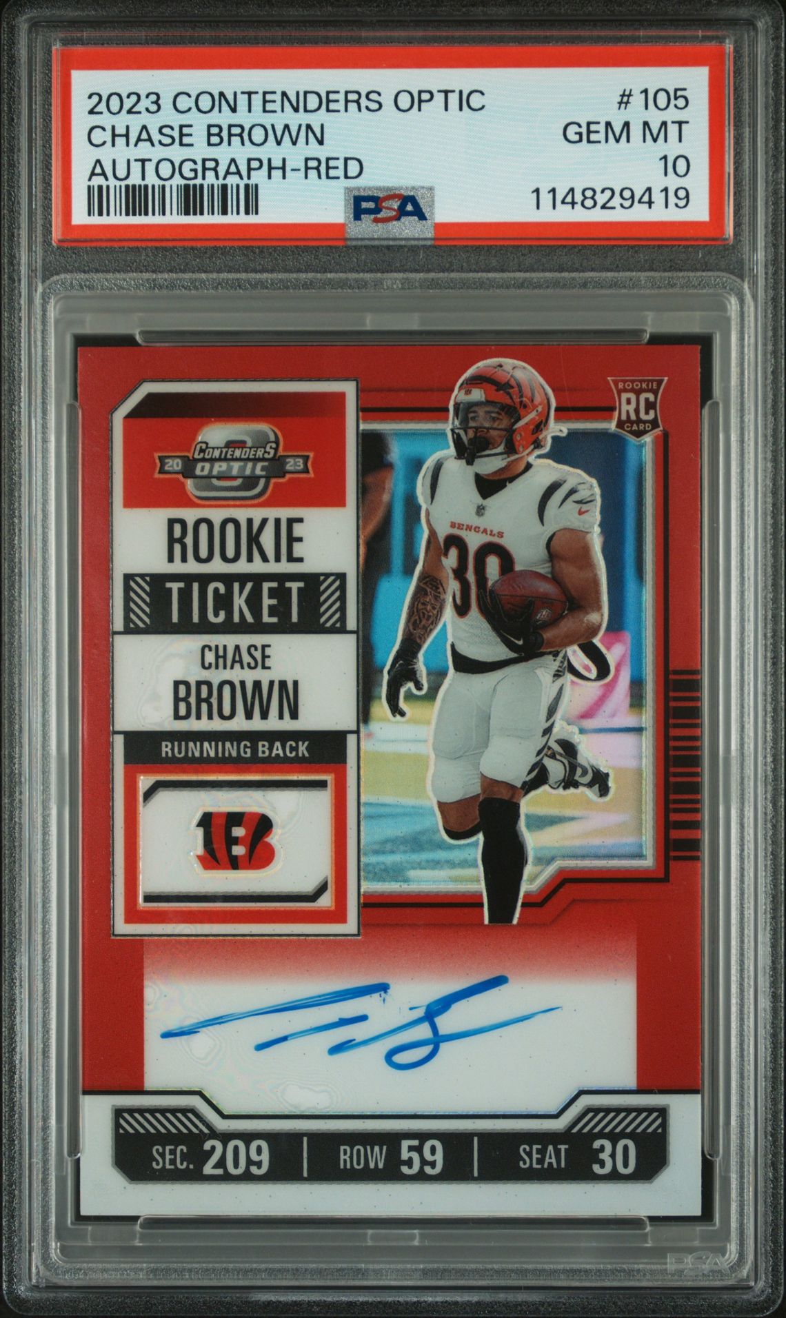 2023 Panini Contenders Optic Chase Brown #105 (Autograph-Red) Gem Mt 10 front
