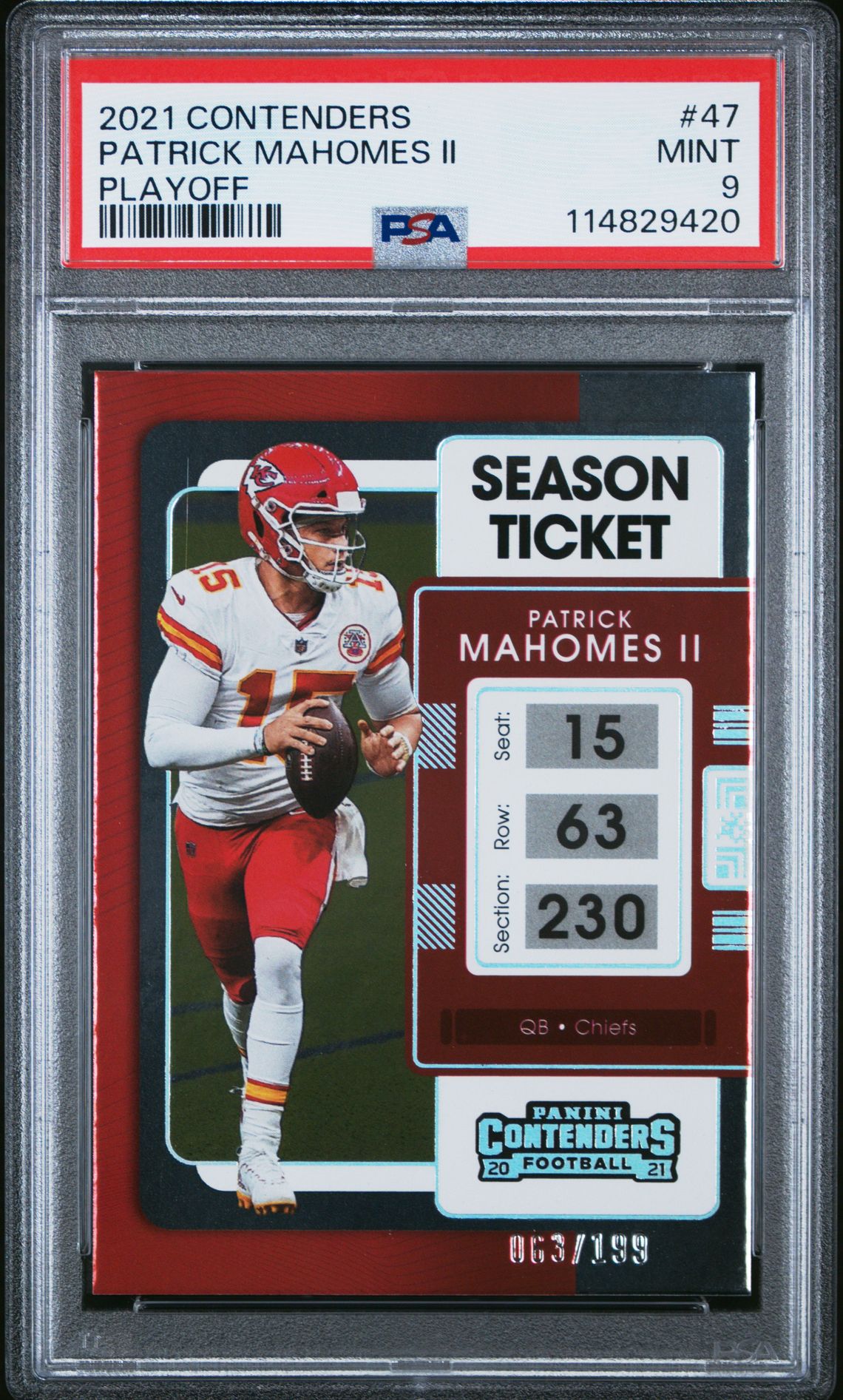 2021 Panini Contenders Patrick Mahomes Ii #47 (Playoff) Mint 9 front