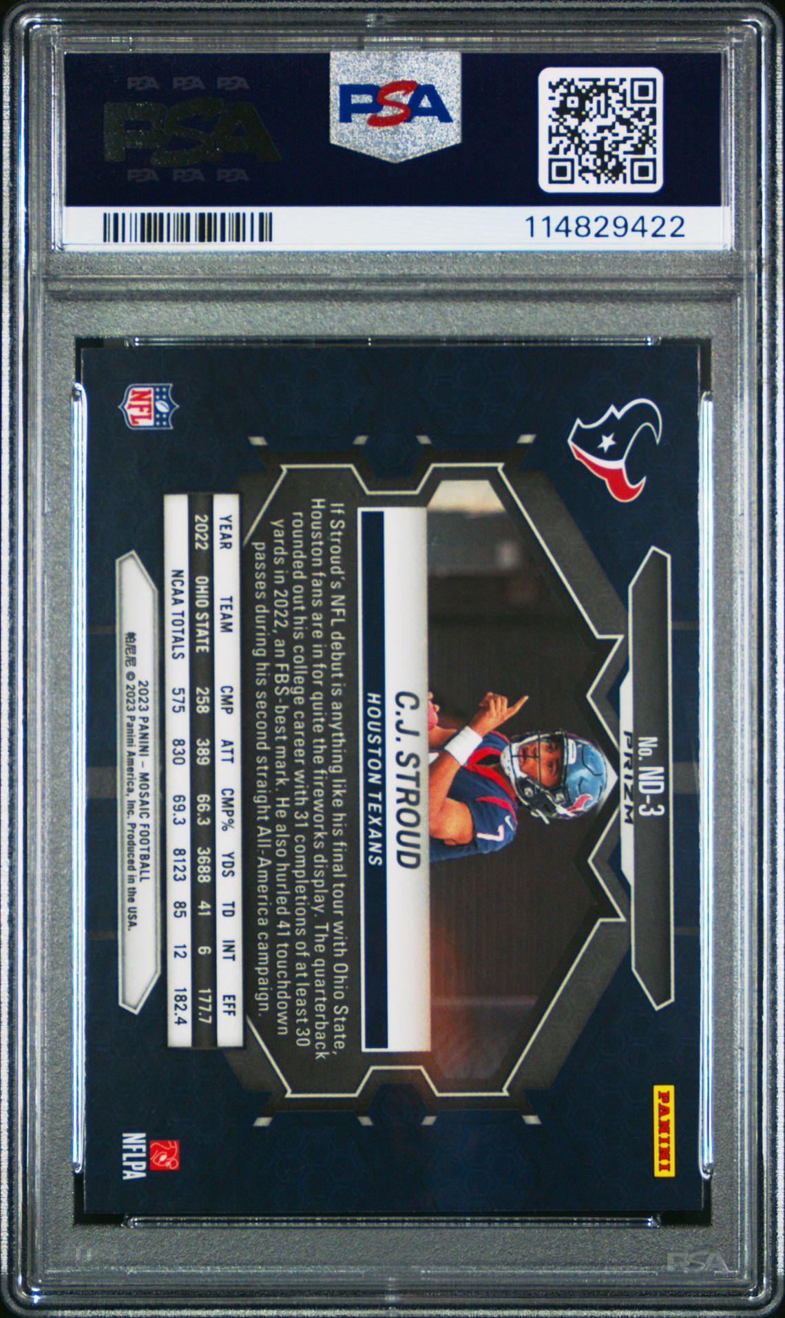 2023 Panini Mosaic Nfl Debut Cj Stroud #Nd3 (Nfl Debut-Silver) Gem Mt 10 back