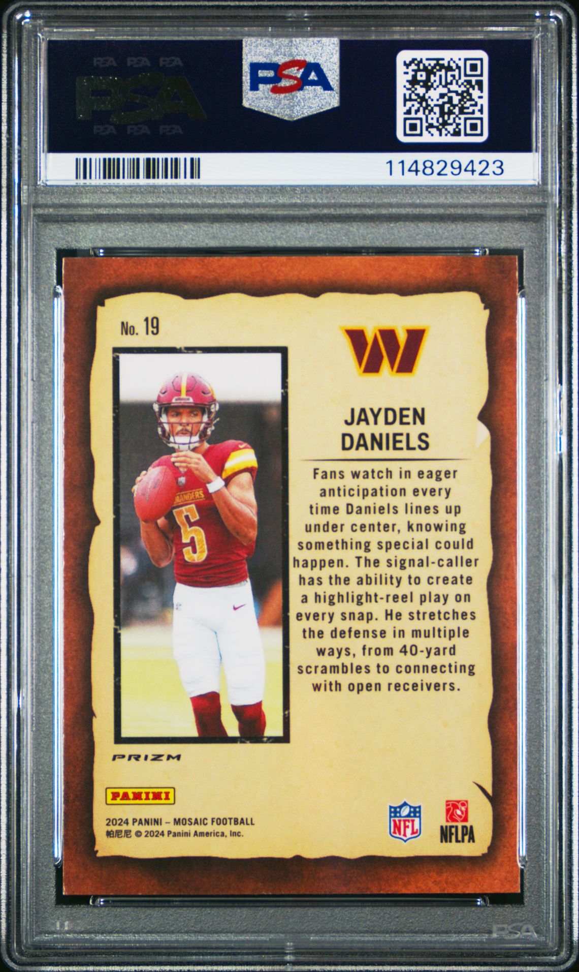 2024 Panini Mosaic Notoriety Jayden Daniels #19 (Notoriety-Green) Mint 9 back