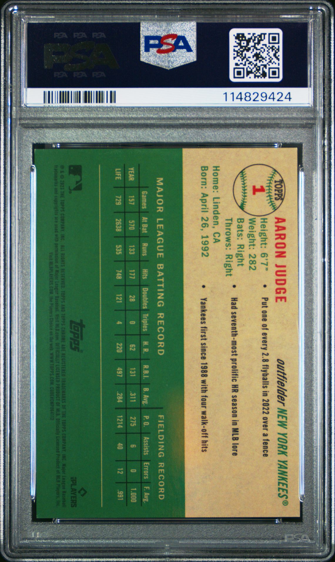 2023 Topps Chrome Platinum Anniversary Aaron Judge #1 (Topps Refractor) Mint 9 back