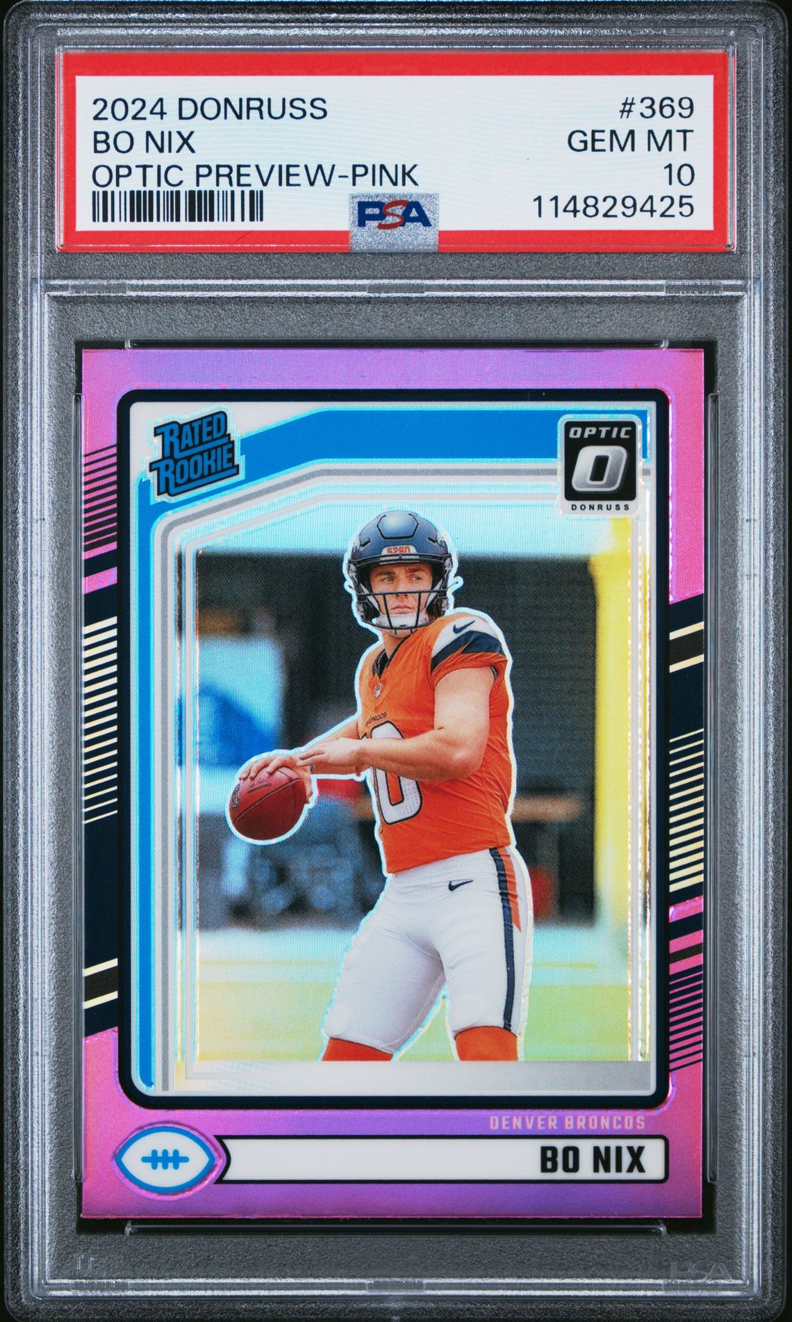 2024 Panini Donruss Bo Nix #369 (Optic Preview-Pink) Gem Mt 10 front