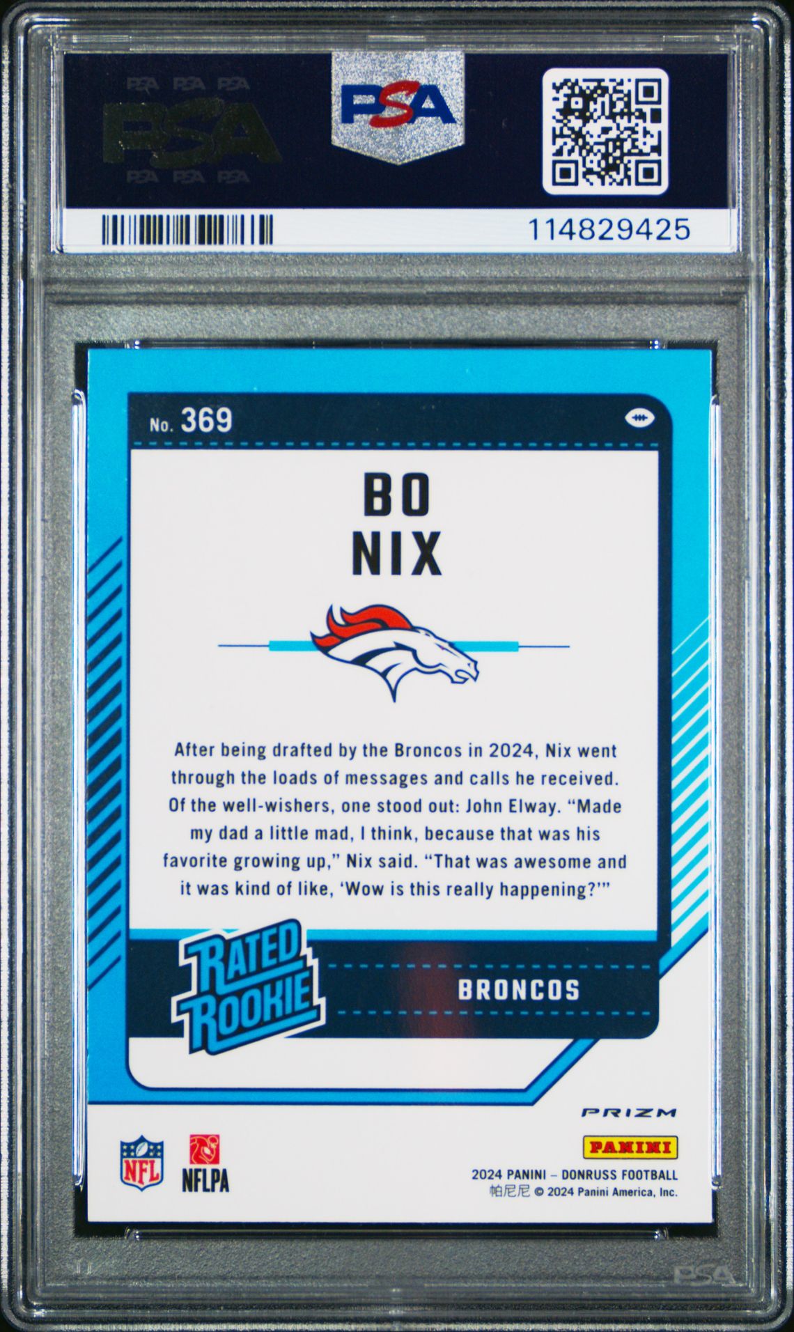 2024 Panini Donruss Bo Nix #369 (Optic Preview-Pink) Gem Mt 10 back