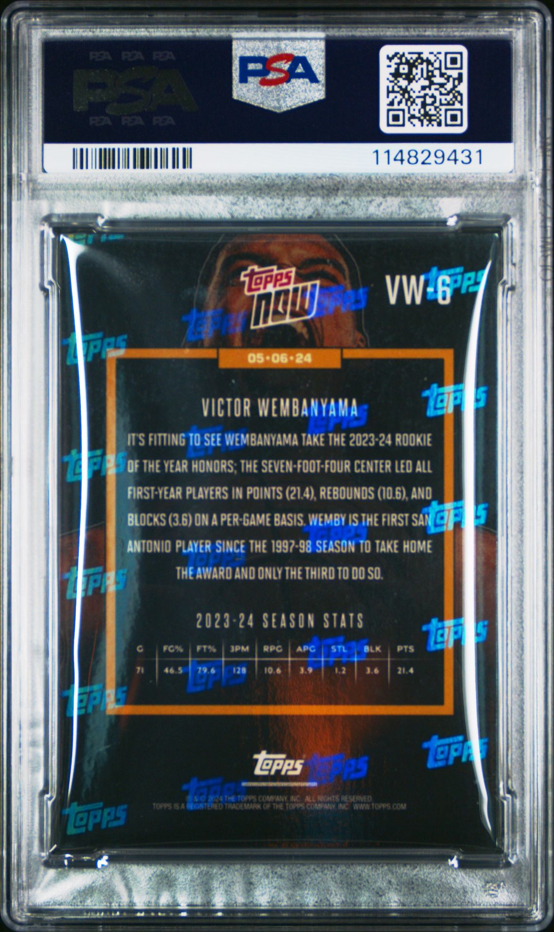 2023 Topps Now Victor Wembanyama #Vw6 Mint 9 back