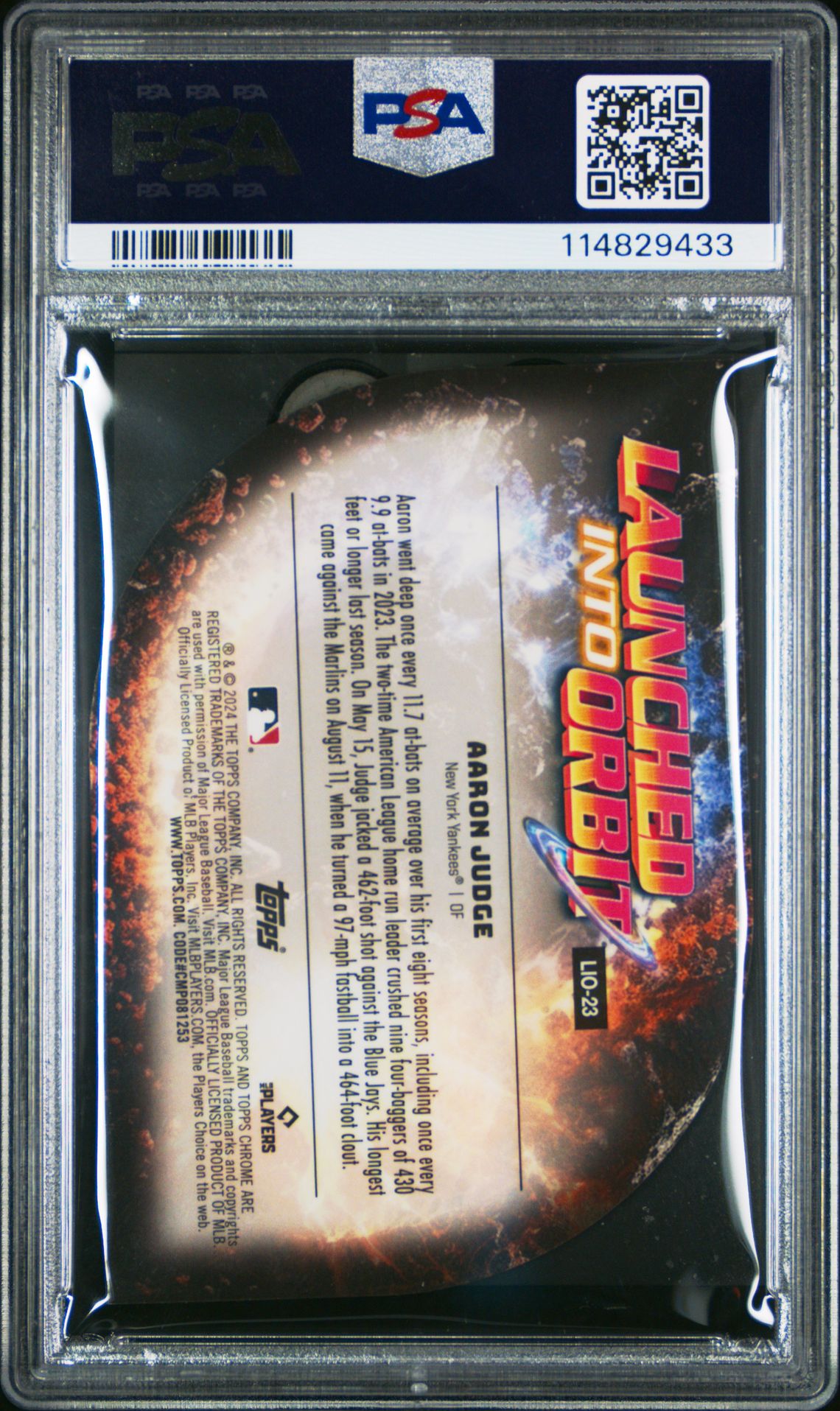 2024 Topps Chrome Cosmic Launched Into Orbit Aaron Judge #23 (Lnchd/Orbit-Org Galactic) Gem Mt 10 back