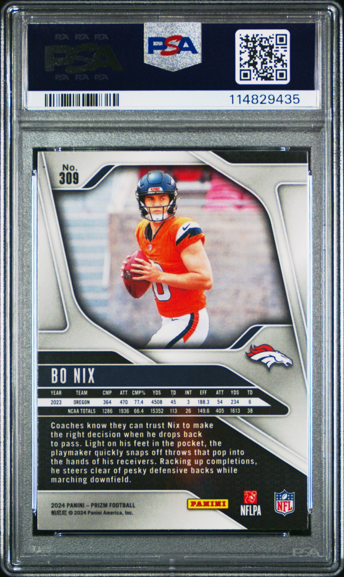 2024 Panini Prizm Bo Nix #309 Mint 9 back