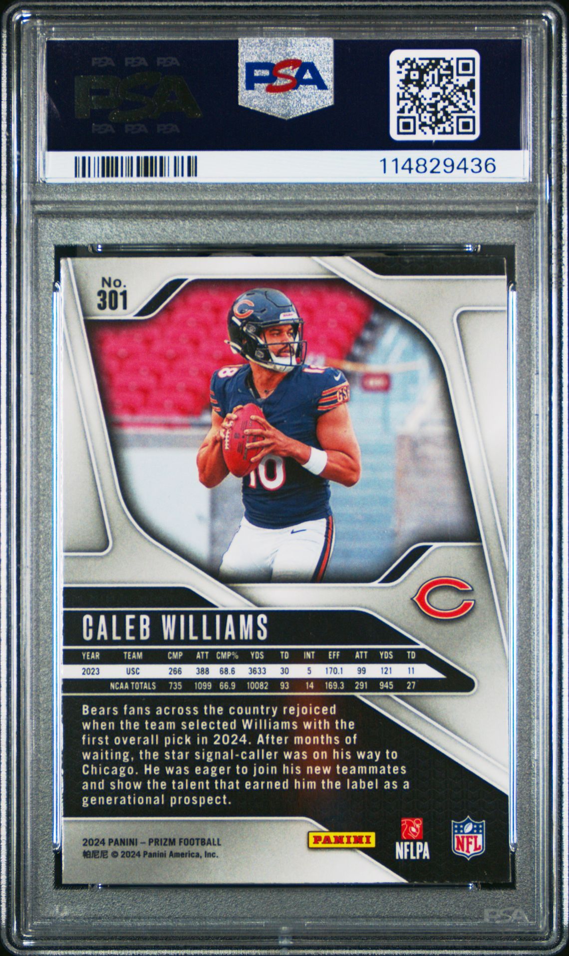 2024 Panini Prizm Caleb Williams #301 Mint 9 back
