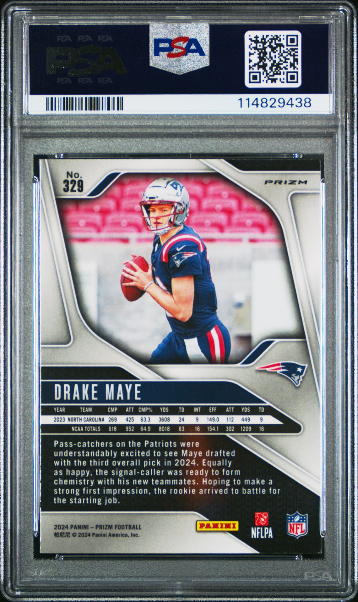 2024 Panini Prizm Drake Maye #329 (Silver Prizm) Mint 9 back