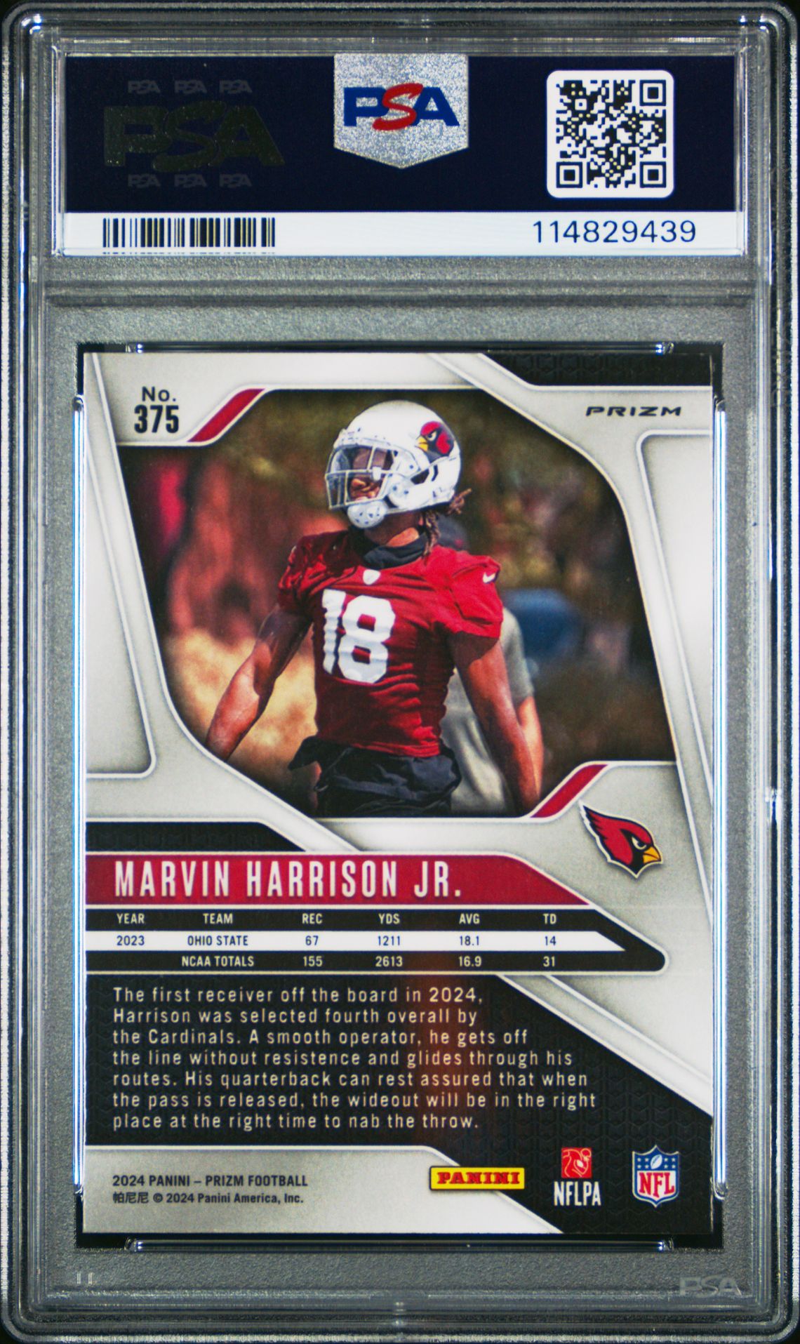 2024 Panini Prizm Marvin Harrison Jr. #375 (Lazer Prizm) Gem Mt 10 back