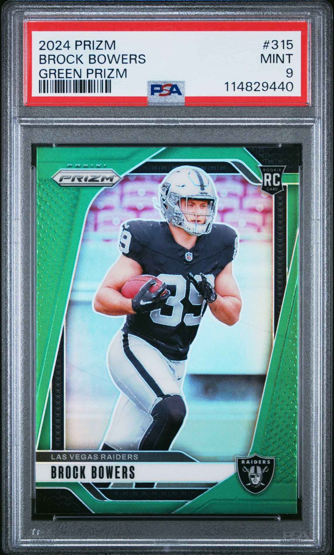 2024 Panini Prizm Brock Bowers #315 (Green Prizm) Mint 9 front