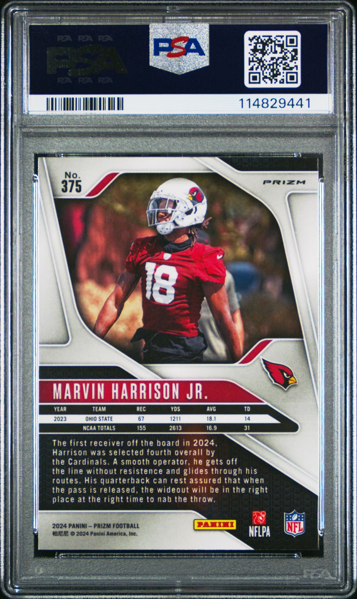 2024 Panini Prizm Marvin Harrison Jr. #375 (Red/White/Blue Prizm) Gem Mt 10 back