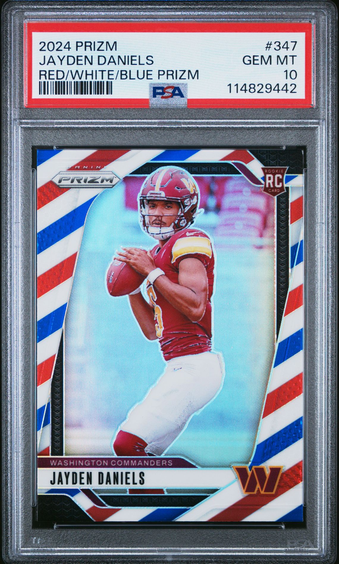 2024 Panini Prizm Jayden Daniels #347 (Red/White/Blue Prizm) Gem Mt 10 front