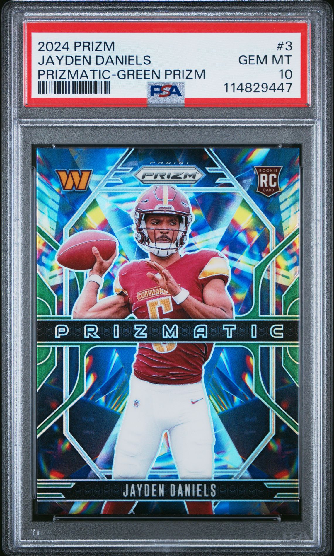 2024 Panini Prizm Prizmatic Jayden Daniels #3 (Prizmatic-Green Prizm) Gem Mt 10 front