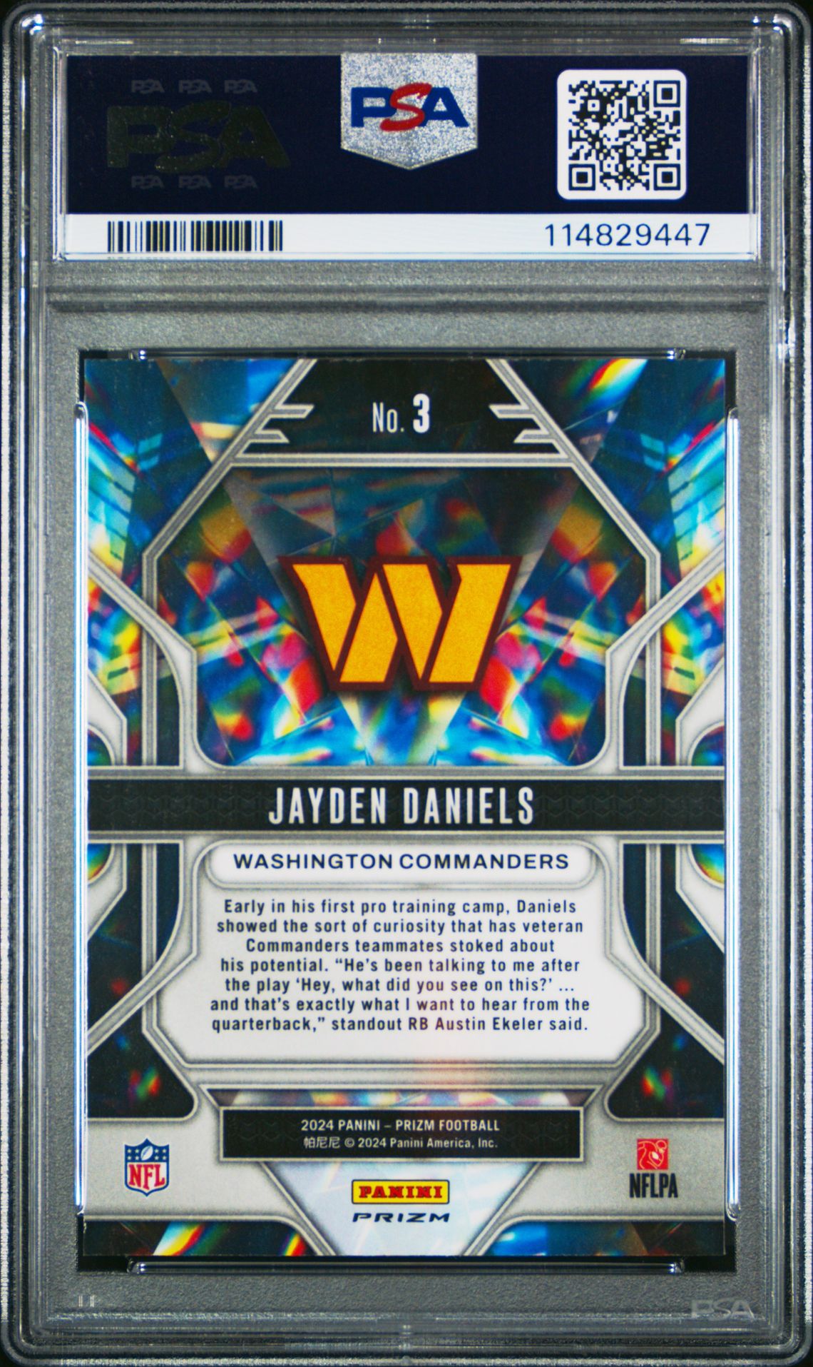 2024 Panini Prizm Prizmatic Jayden Daniels #3 (Prizmatic-Green Prizm) Gem Mt 10 back