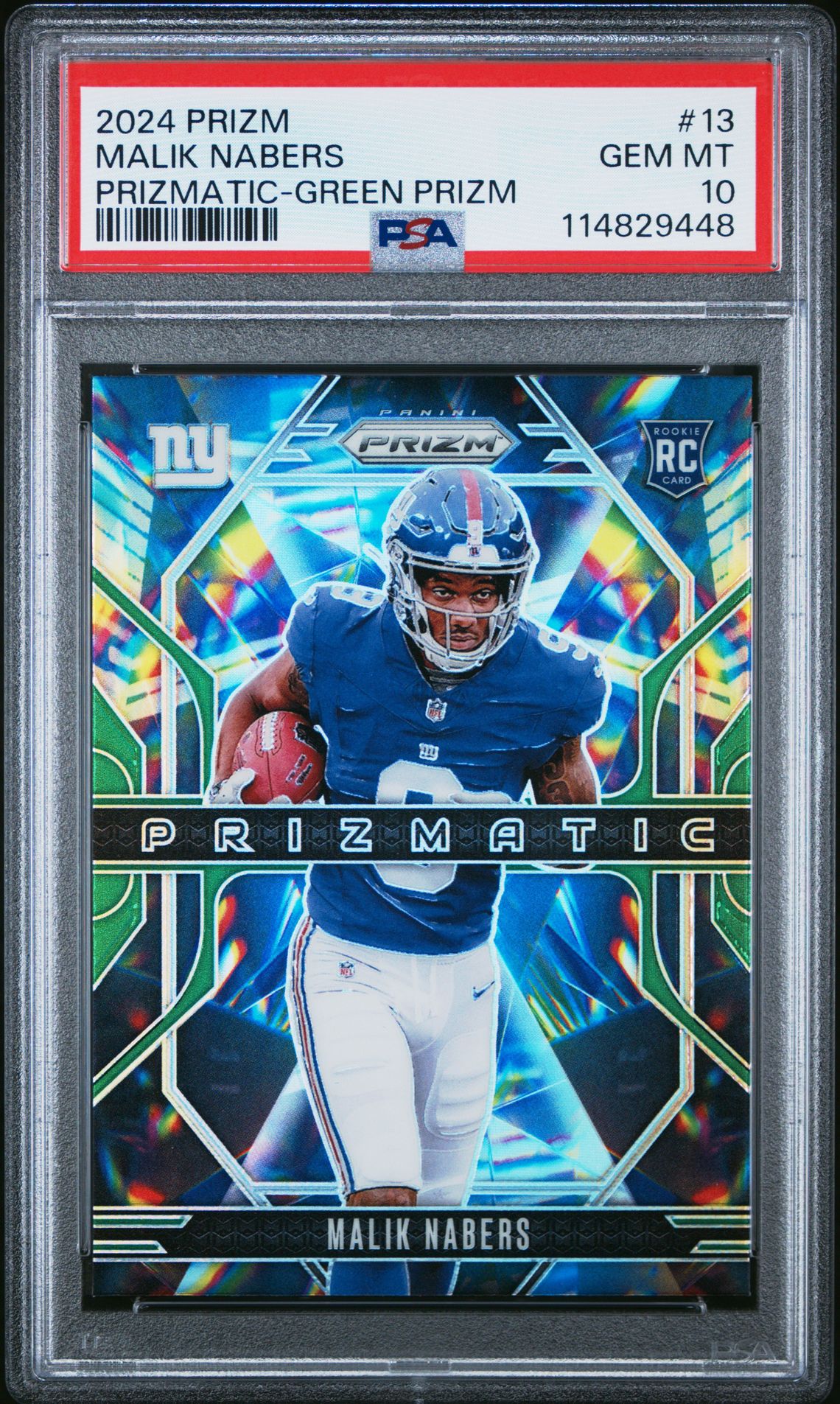 2024 Panini Prizm Prizmatic Malik Nabers #13 (Prizmatic-Green Prizm) Gem Mt 10 front