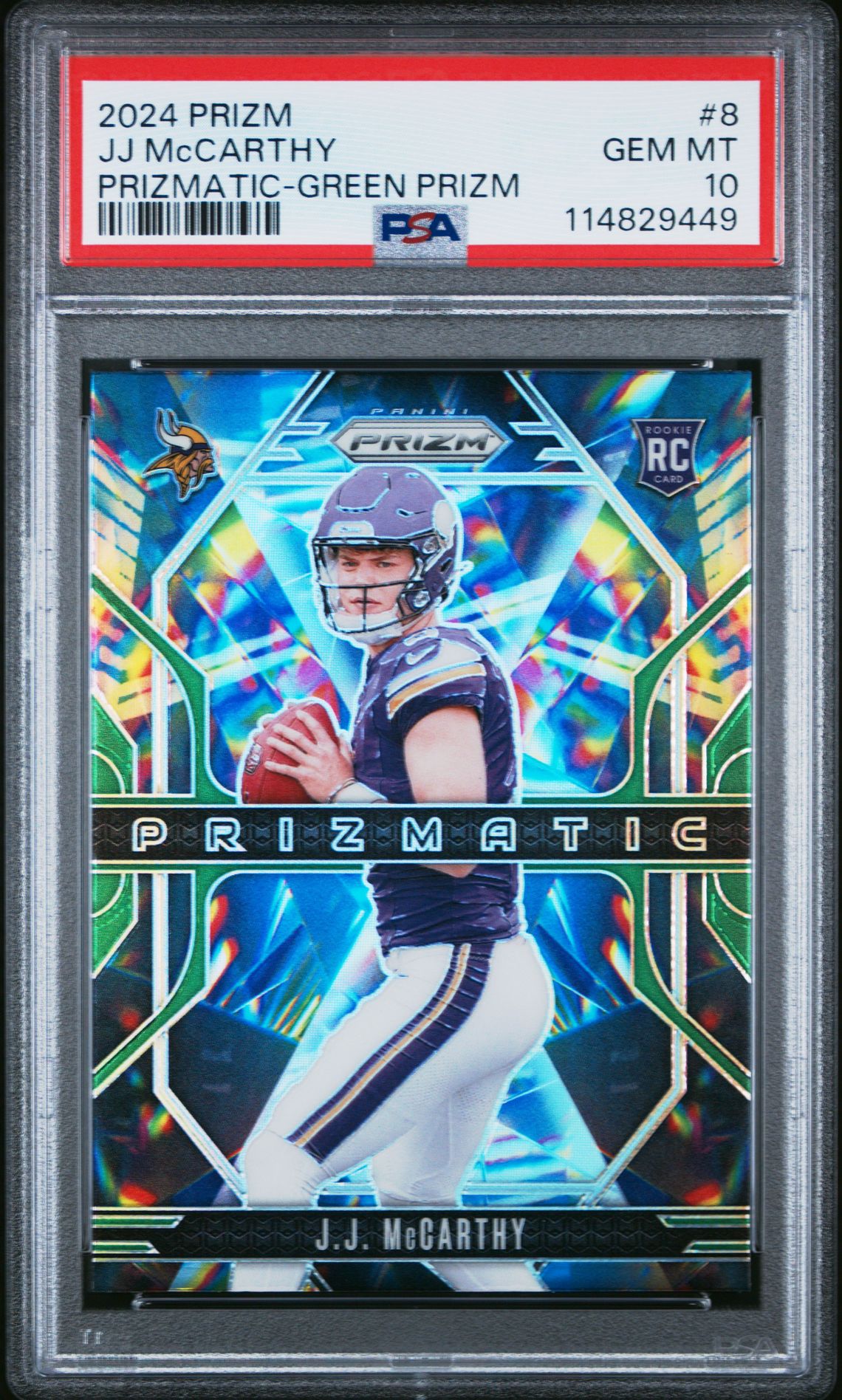 2024 Panini Prizm Prizmatic Jj Mccarthy #8 (Prizmatic-Green Prizm) Gem Mt 10 front