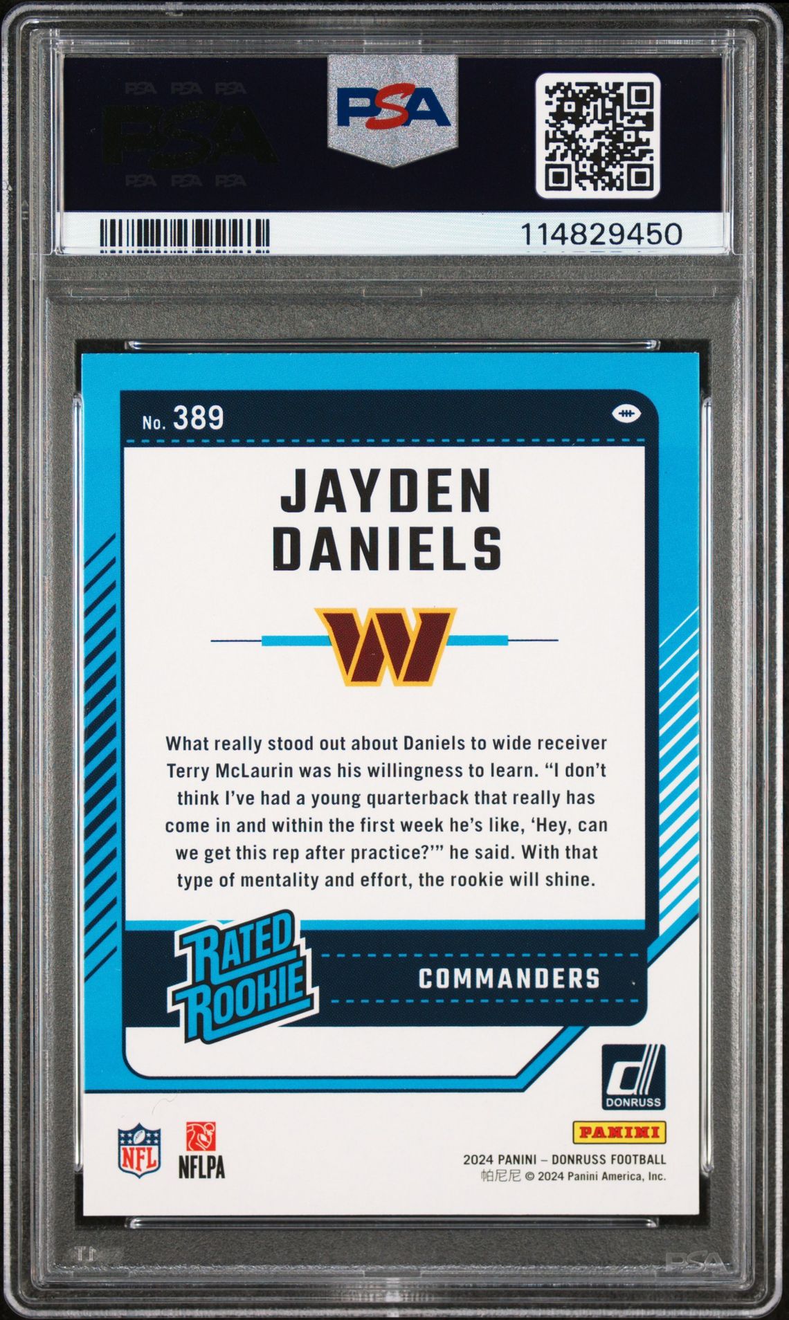 2024 Panini Donruss Jayden Daniels #389 Mint 9 back
