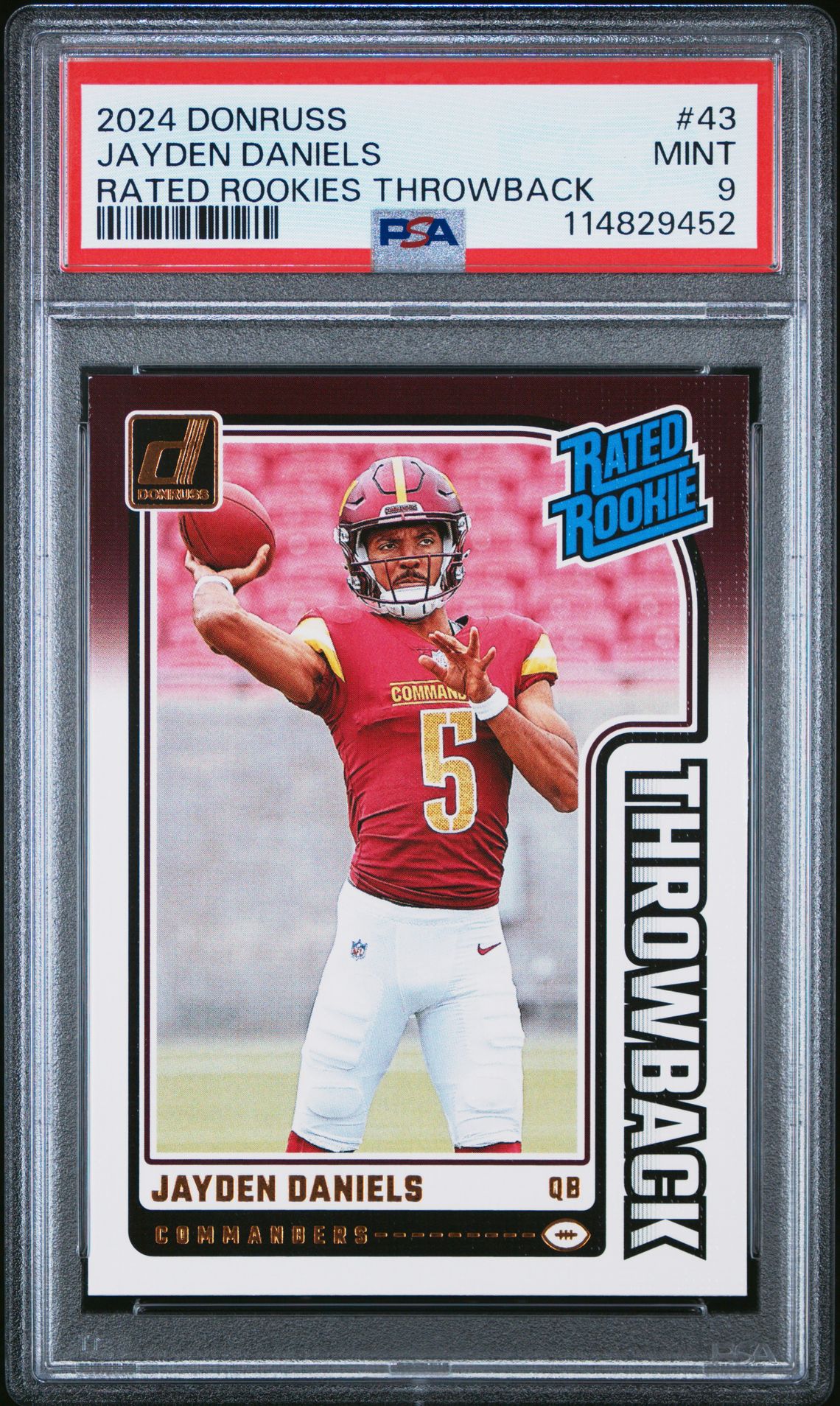 2024 Panini Donruss Rated Rookies Throwback Jayden Daniels #43 Mint 9 front