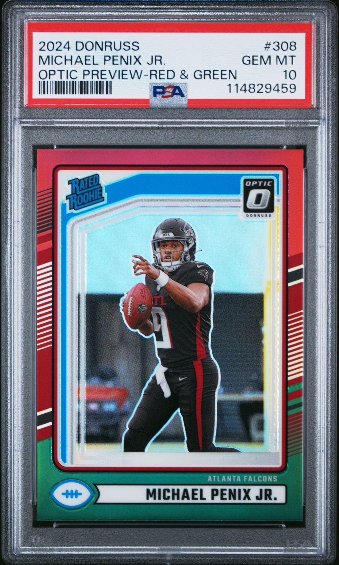 2024 Panini Donruss Michael Penix Jr. #308 (Optic Preview-Red & Green) Gem Mt 10 front