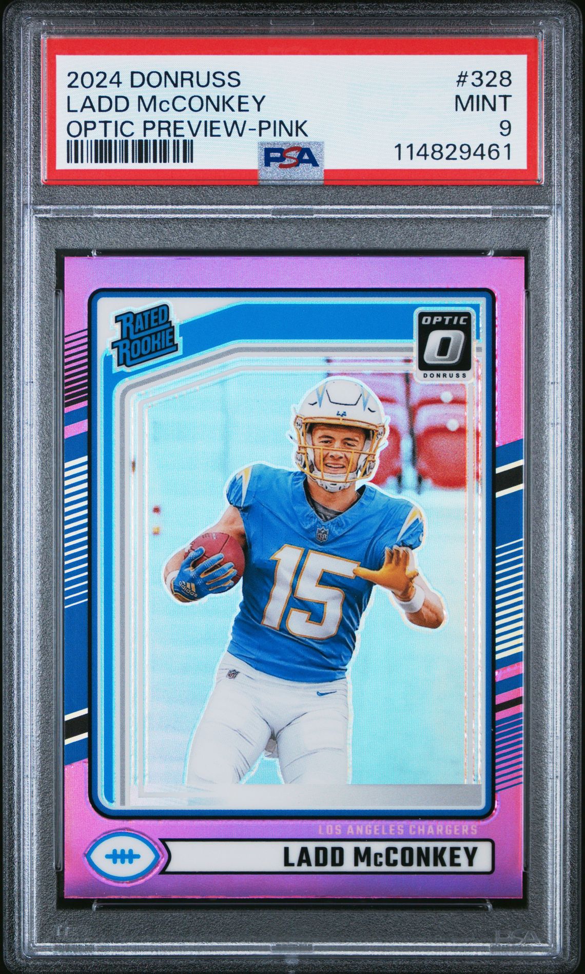 2024 Panini Donruss Ladd Mcconkey #328 (Optic Preview-Pink) Mint 9 front
