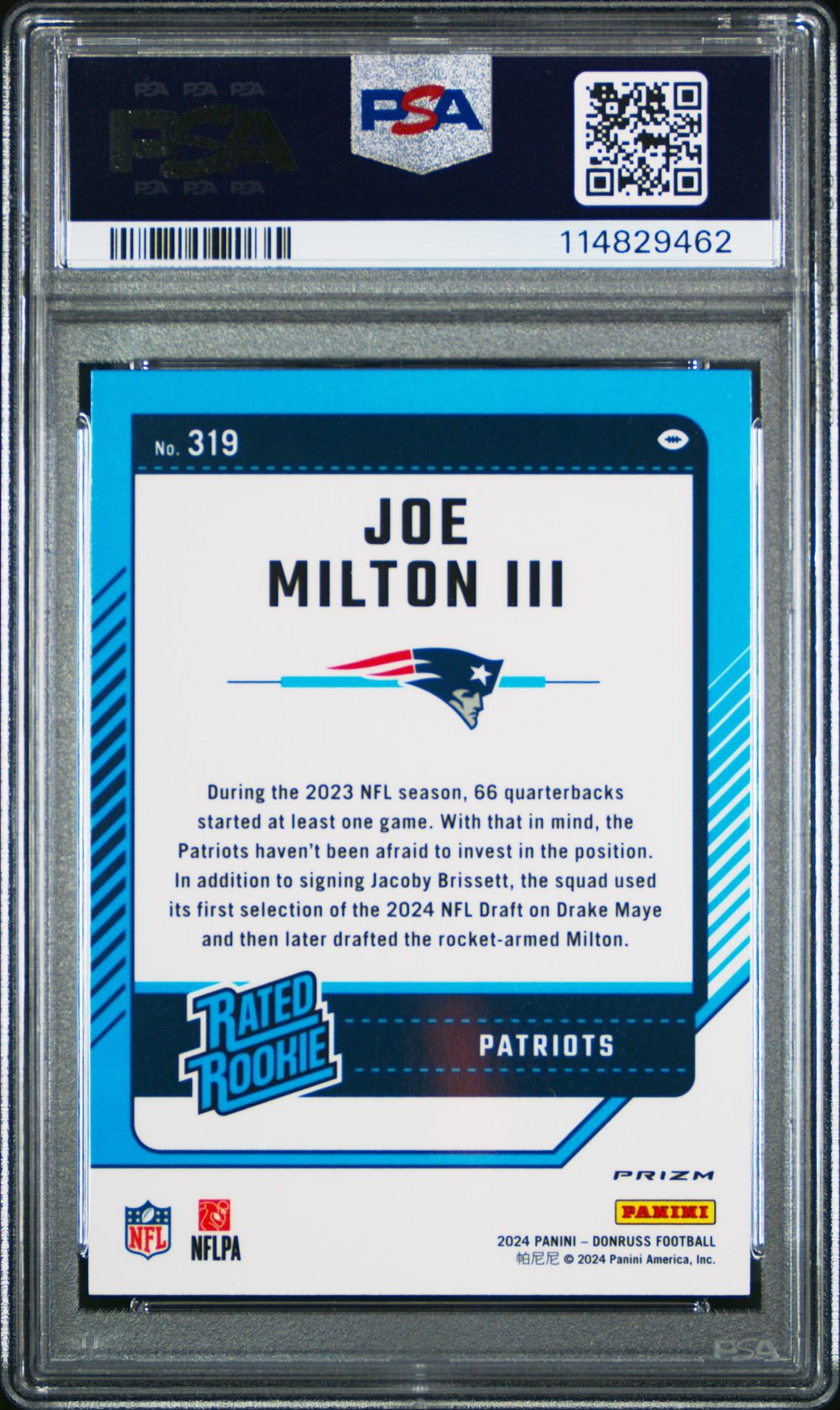 2024 Panini Donruss Joe Milton Iii #319 (Optic Preview-Red Wave) Gem Mt 10 back