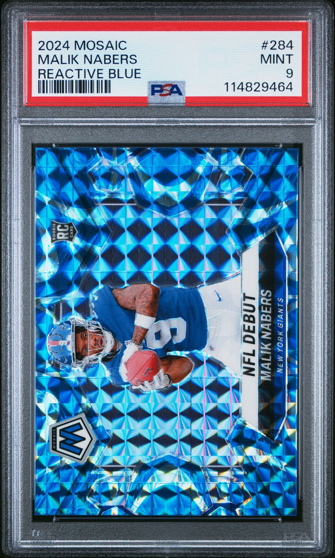 2024 Panini Mosaic Malik Nabers #284 (Reactive Blue) Mint 9 front