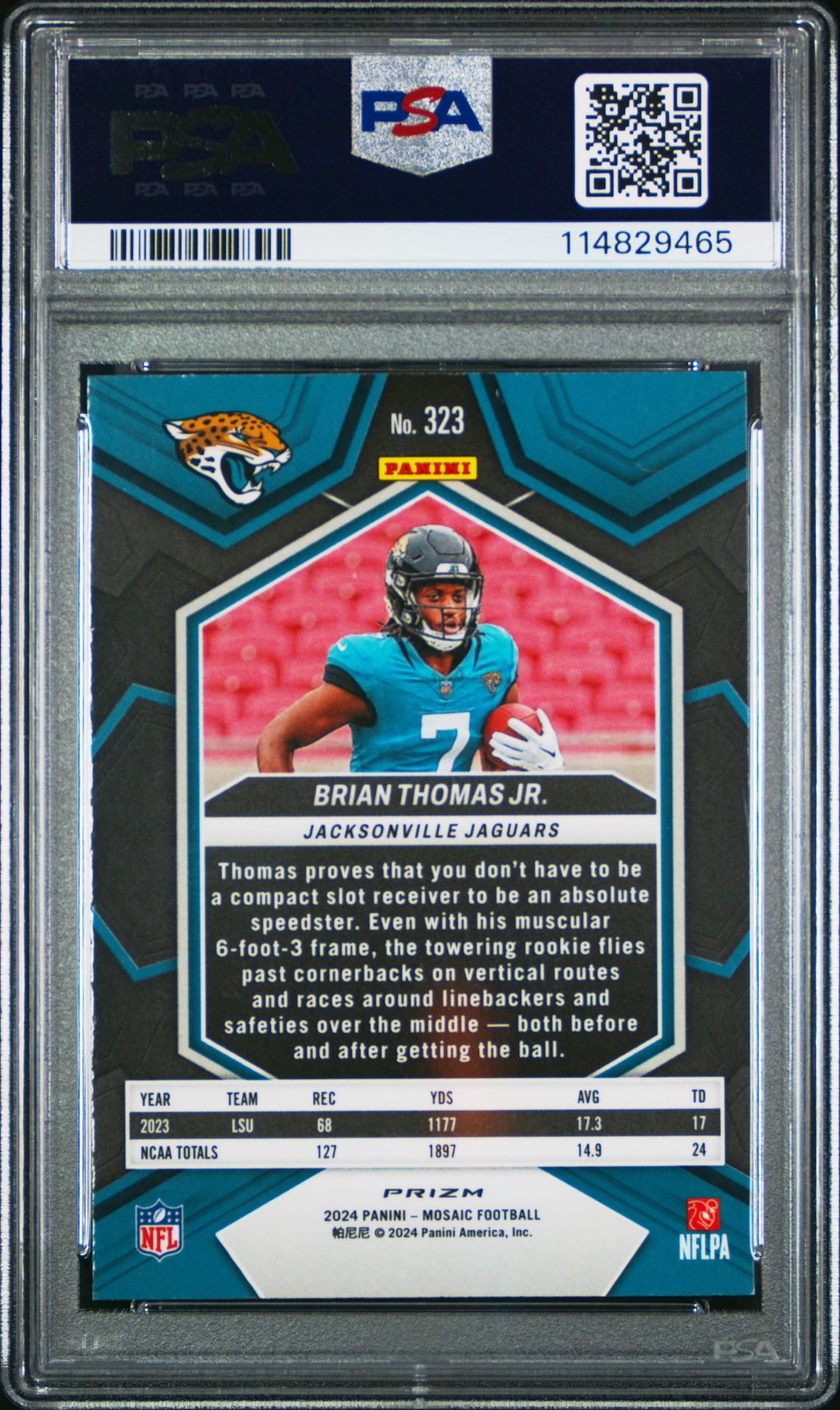 2024 Panini Mosaic Brian Thomas Jr. #323 (Camo Pink) Mint 9 back