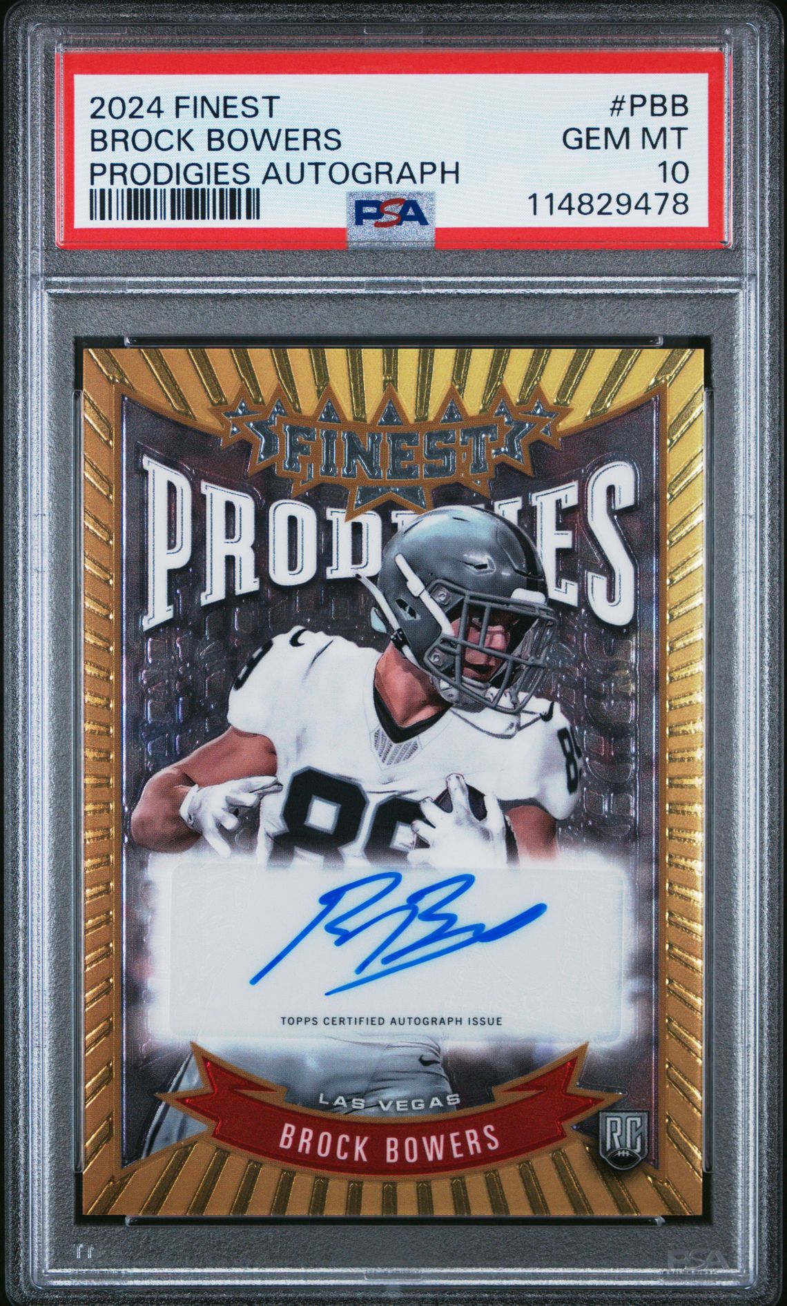 2024 Topps Finest Prodigies Autographs Brock Bowers #Pbb Gem Mt 10 front