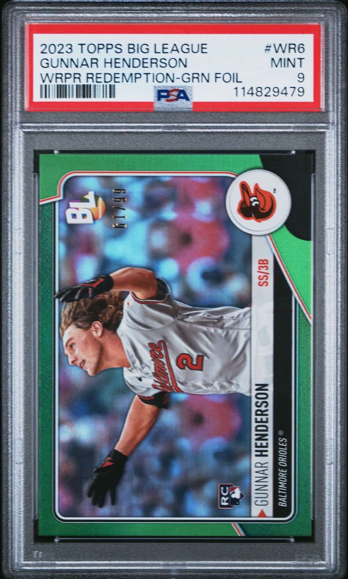 2023 Topps Big League Wrapper Redemption Gunnar Henderson #Wr6 (Wrpr Redemption-Grn Foil) Mint 9 front