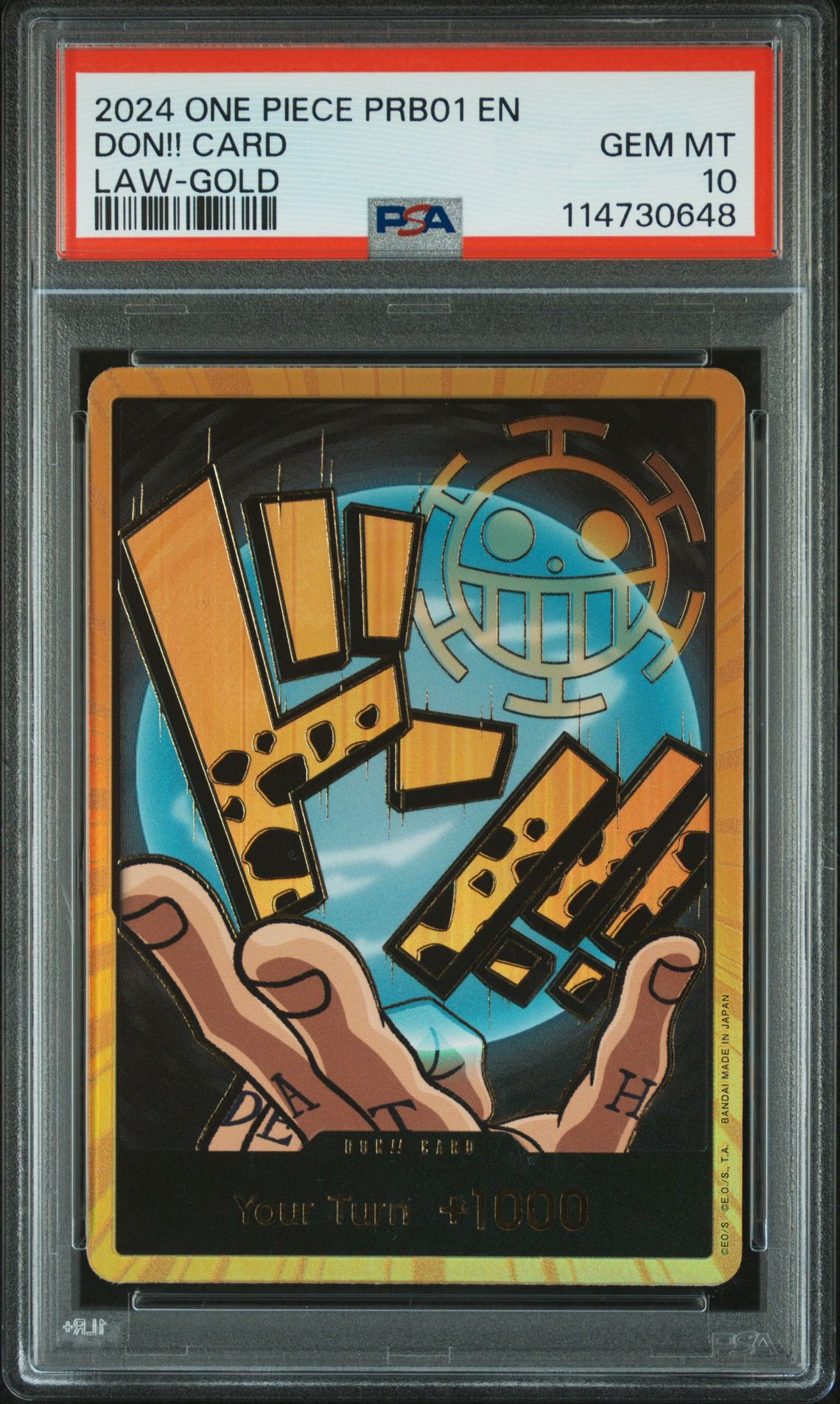 2024 One Piece Prb01-Premium Booster -One Piece Card The Best- Don!! Card (Law-Gold) Gem Mt 10 front