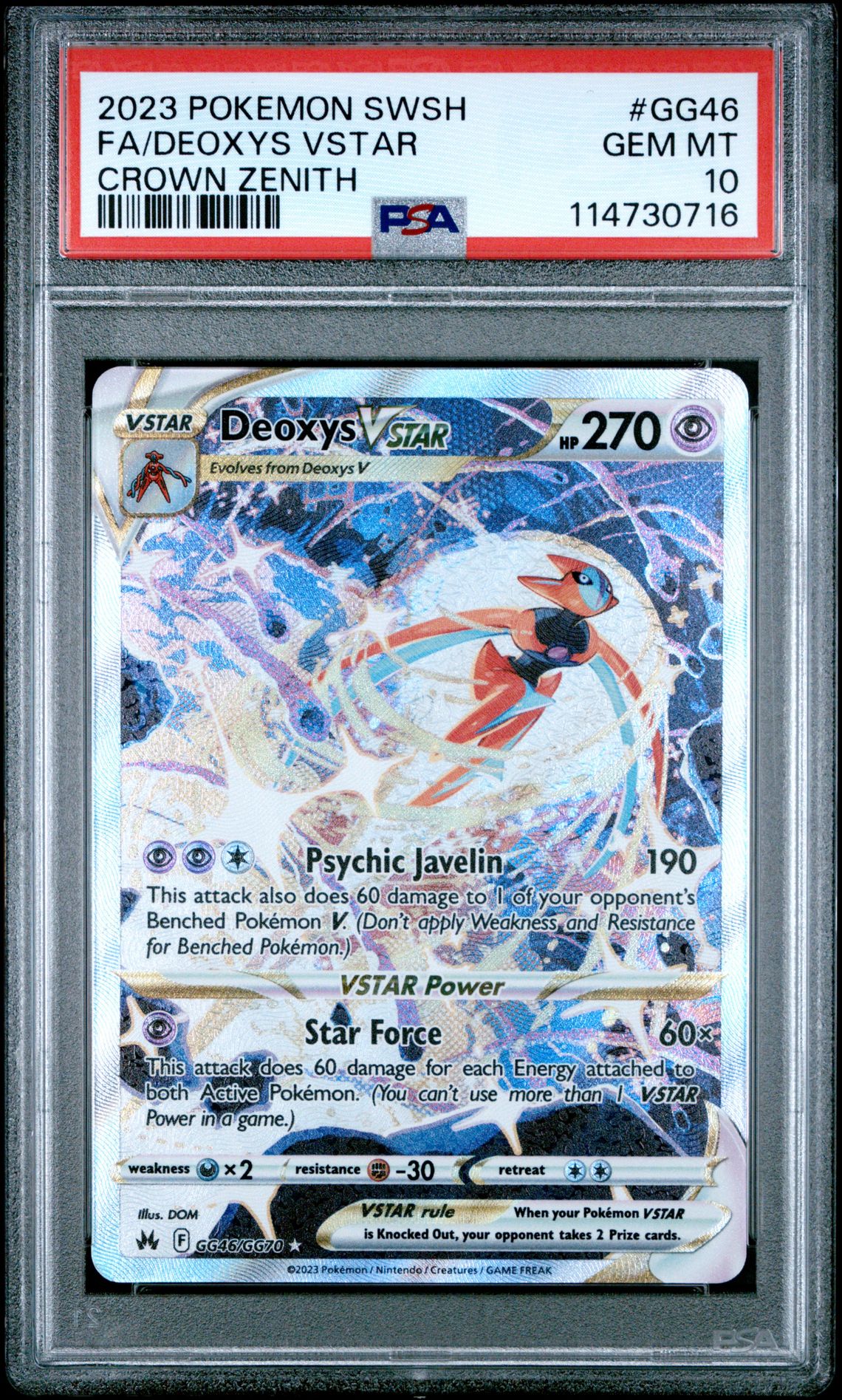 2023 Pokemon Sword And Shield Crown Zenith Fa/Deoxys Vstar #Gg46 (Crown Zenith) Gem Mt 10 front