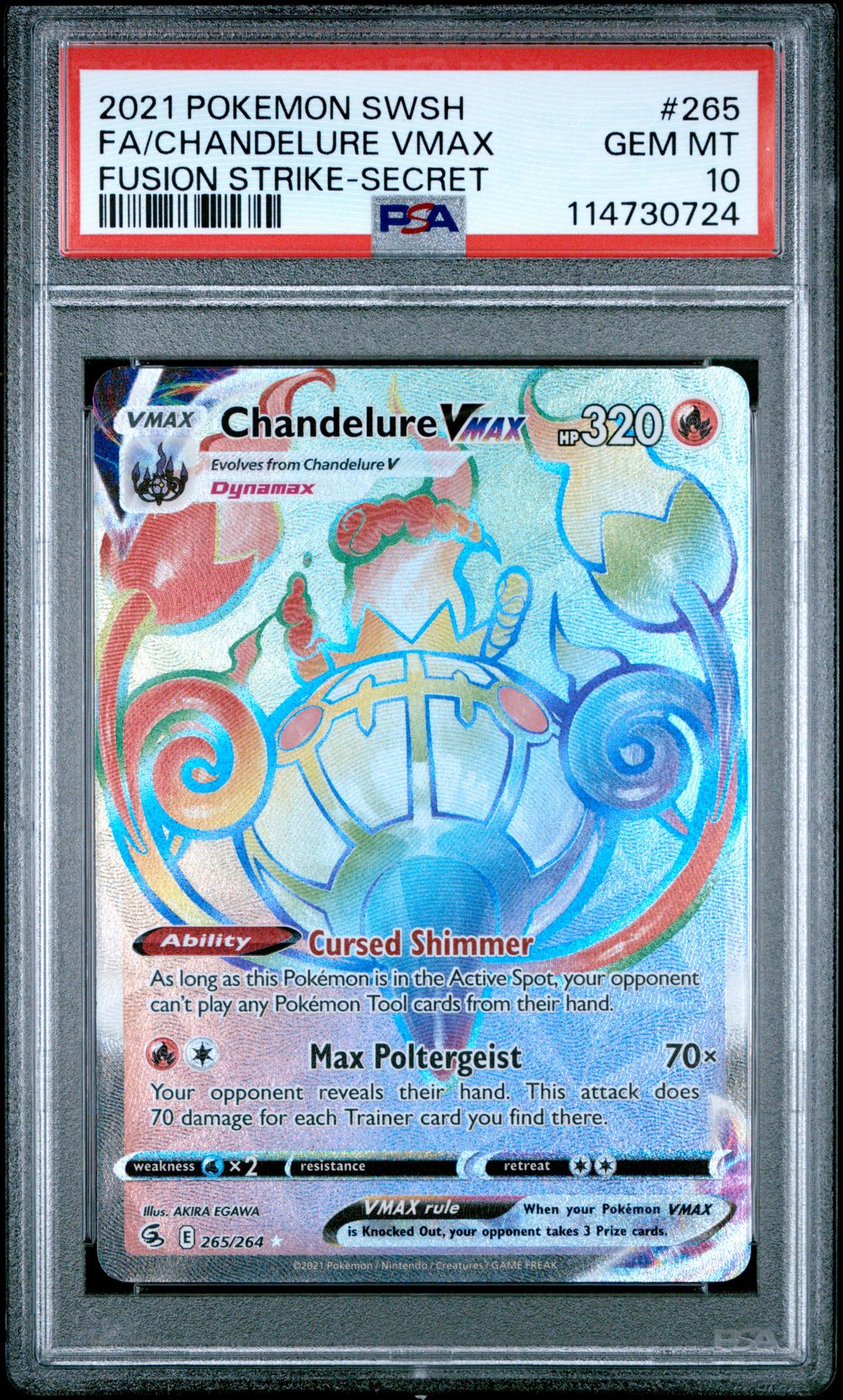 2021 Pokemon Sword & Shield Fusion Strike Fa/Chandelure Vmax #265 (Fusion Strike-Secret) Gem Mt 10 front