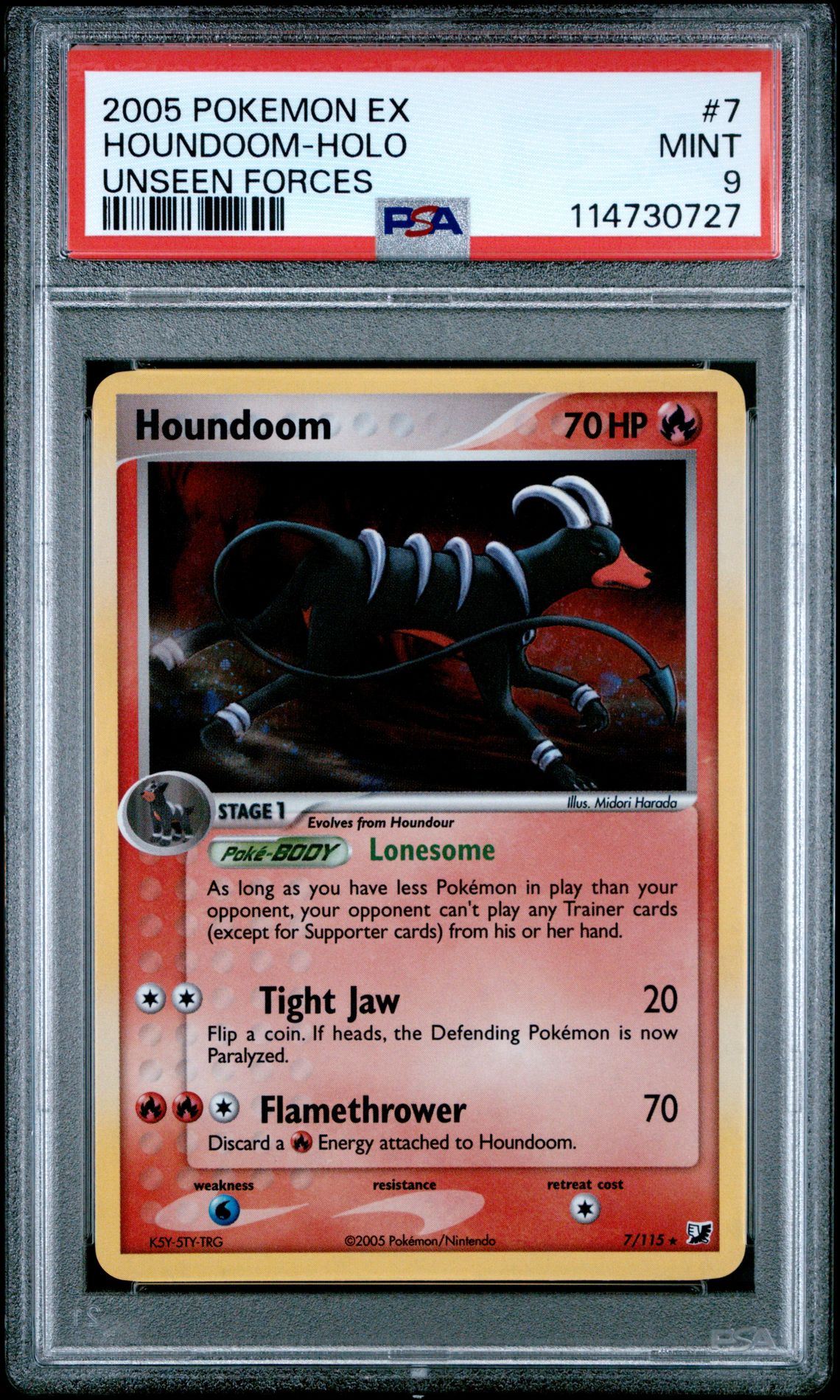 2005 Pokemon Ex Unseen Forces Houndoom-Holo #7 (Unseen Forces) Mint 9 front