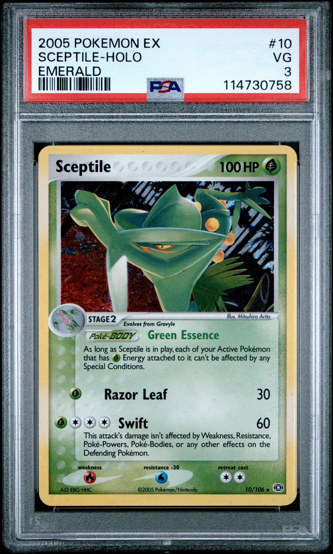 2005 Pokemon Ex Emerald Sceptile-Holo #10 (Emerald) Vg 3 front