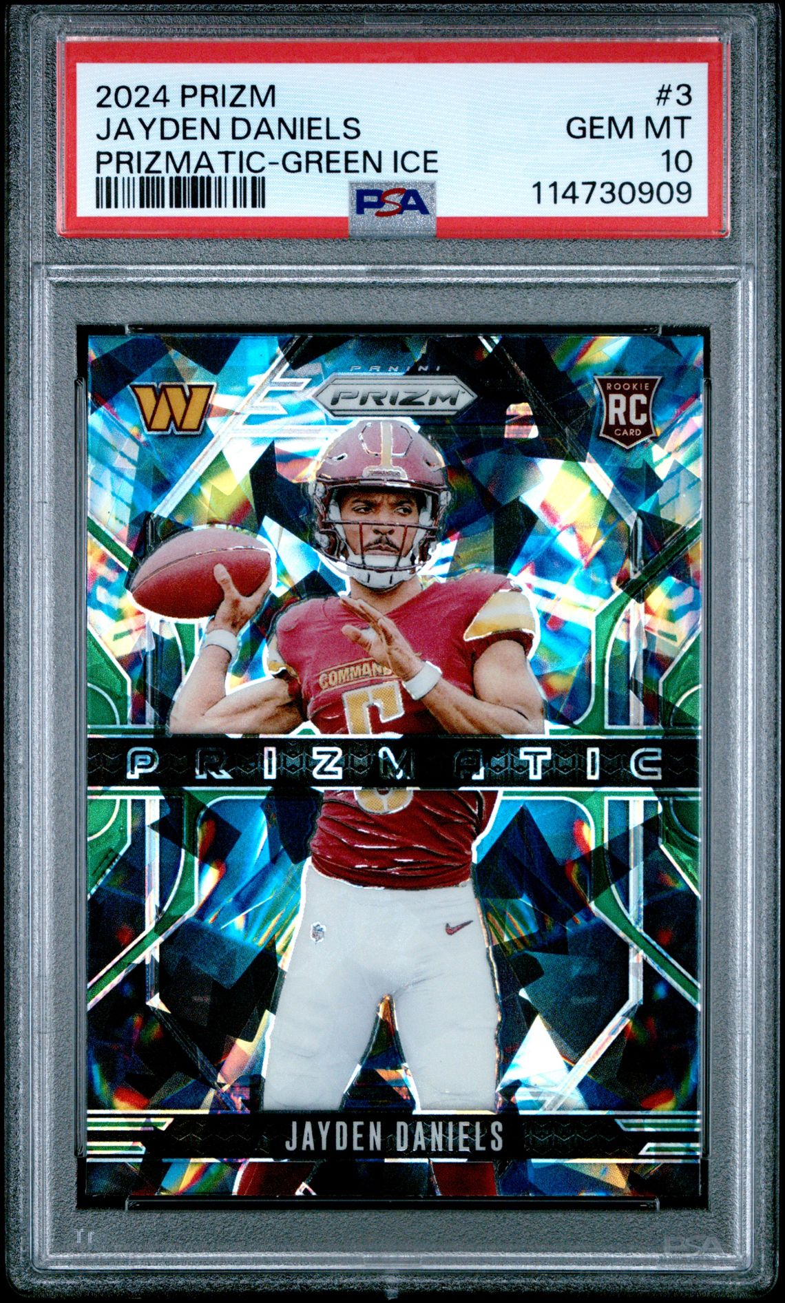 2024 Panini Prizm Prizmatic Jayden Daniels #3 (Prizmatic-Green Ice) Gem Mt 10 front