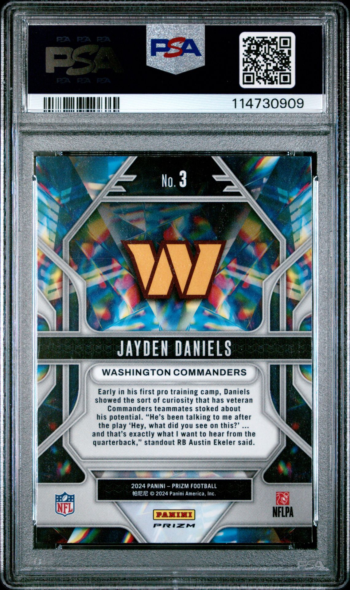 2024 Panini Prizm Prizmatic Jayden Daniels #3 (Prizmatic-Green Ice) Gem Mt 10 back