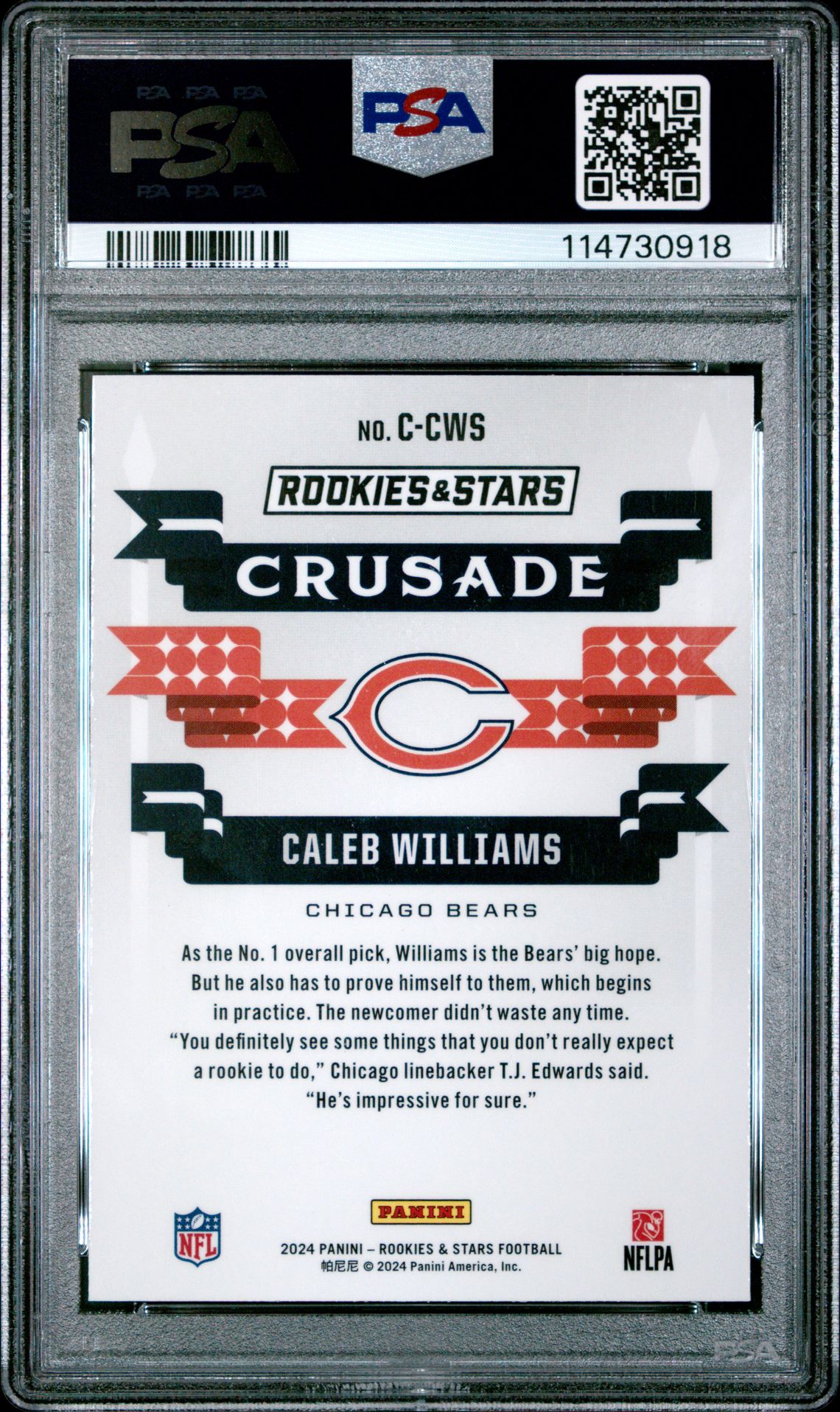 2024 Panini Rookies & Stars Crusade Caleb Williams #Ccws (Crusade-Longevity) Gem Mt 10 back