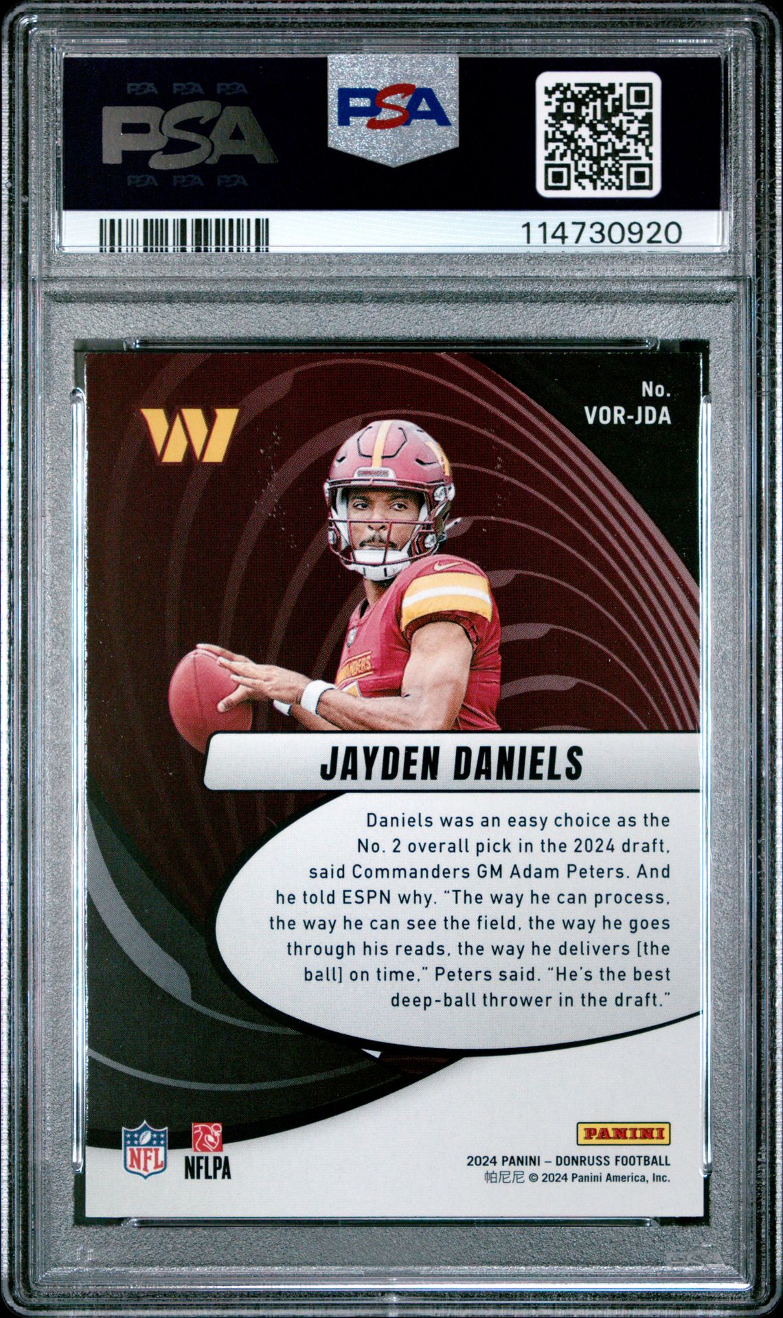 2024 Panini Donruss Vortex Jayden Daniels #Vorjda Gem Mt 10 back