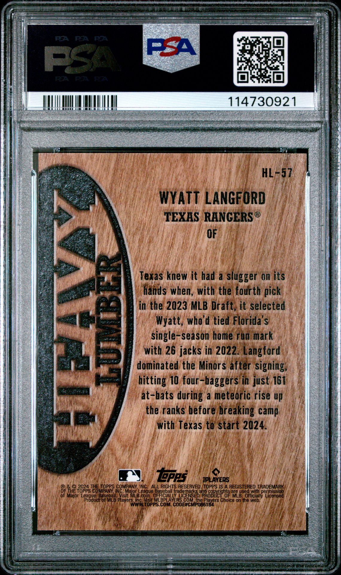 2024 Topps Heavy Lumber Wyatt Langford #Hl57 (Update) Gem Mt 10 back