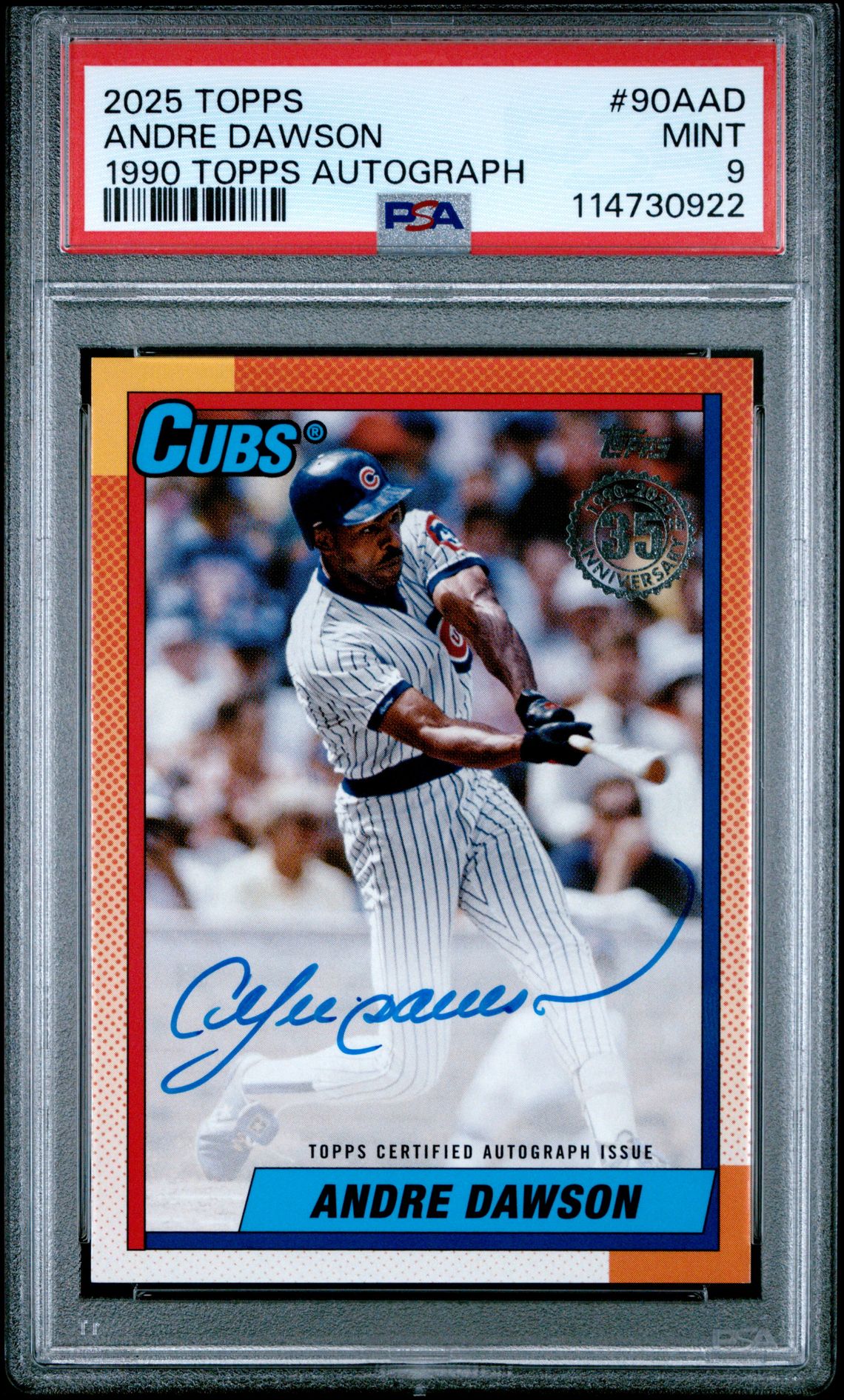 2025 Topps 1990 Topps Baseball Autographs Andre Dawson #90Aad Mint 9 front