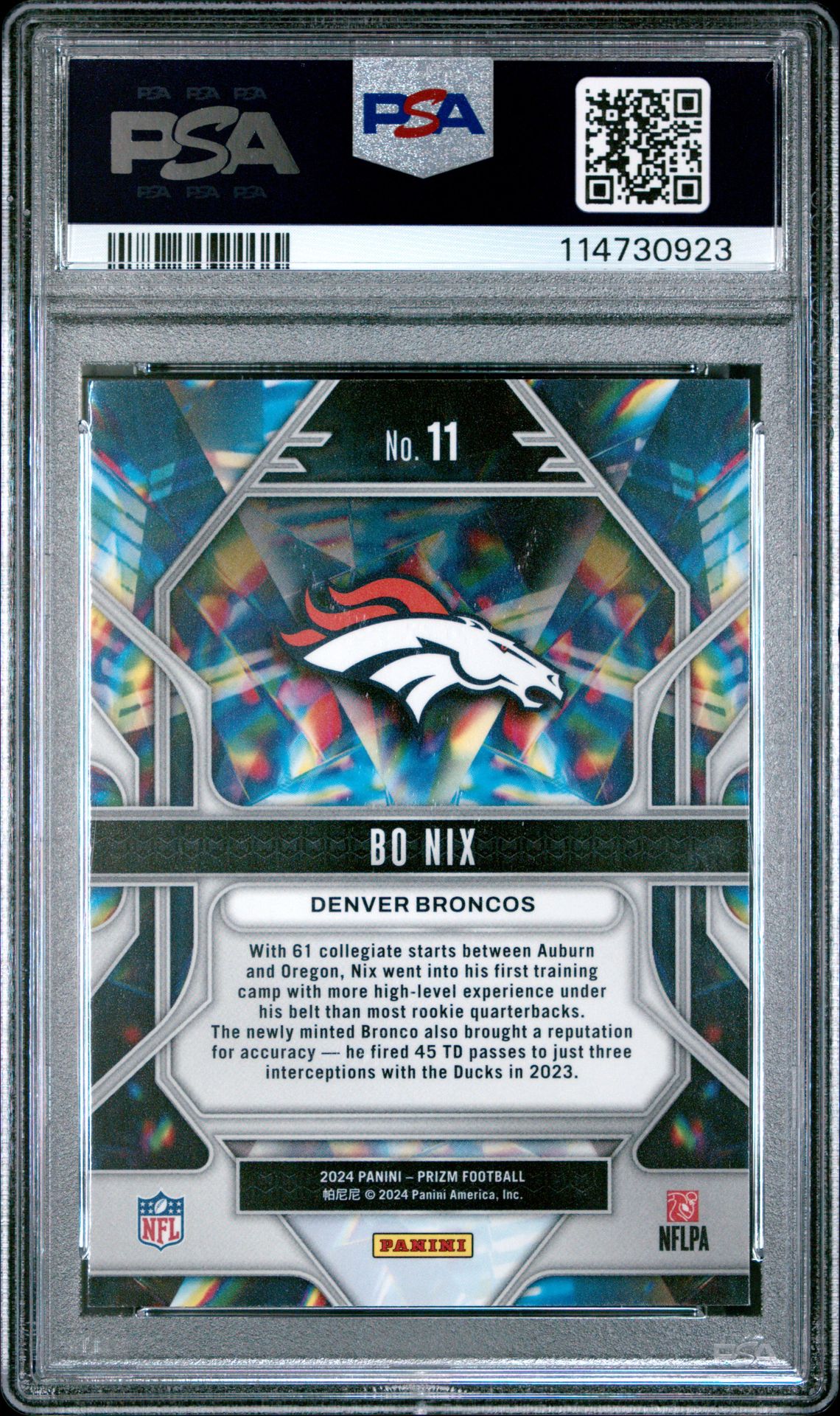 2024 Panini Prizm Prizmatic Bo Nix #11 Nm 7 back