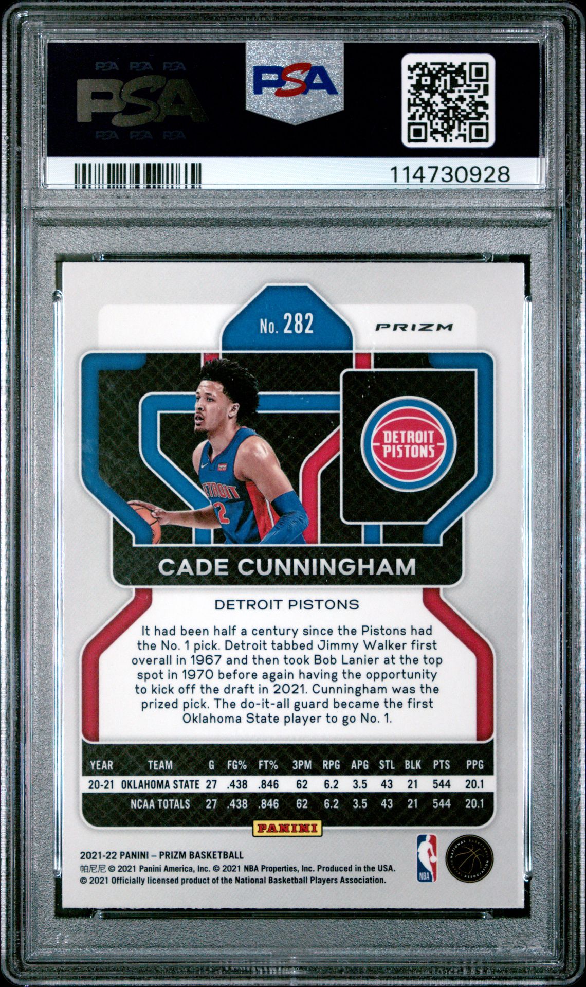 2021 Panini Prizm Factory Set Cade Cunningham #282 (Factory Set) Gem Mt 10 back