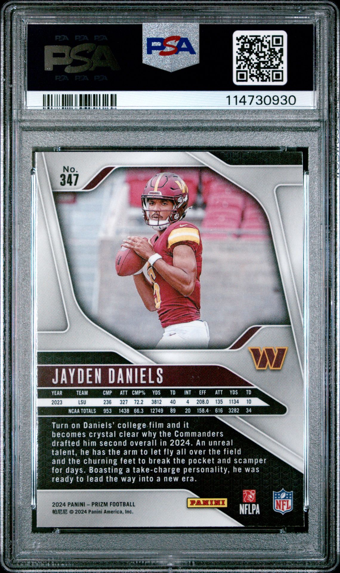 2024 Panini Prizm Jayden Daniels #347 Gem Mt 10 back